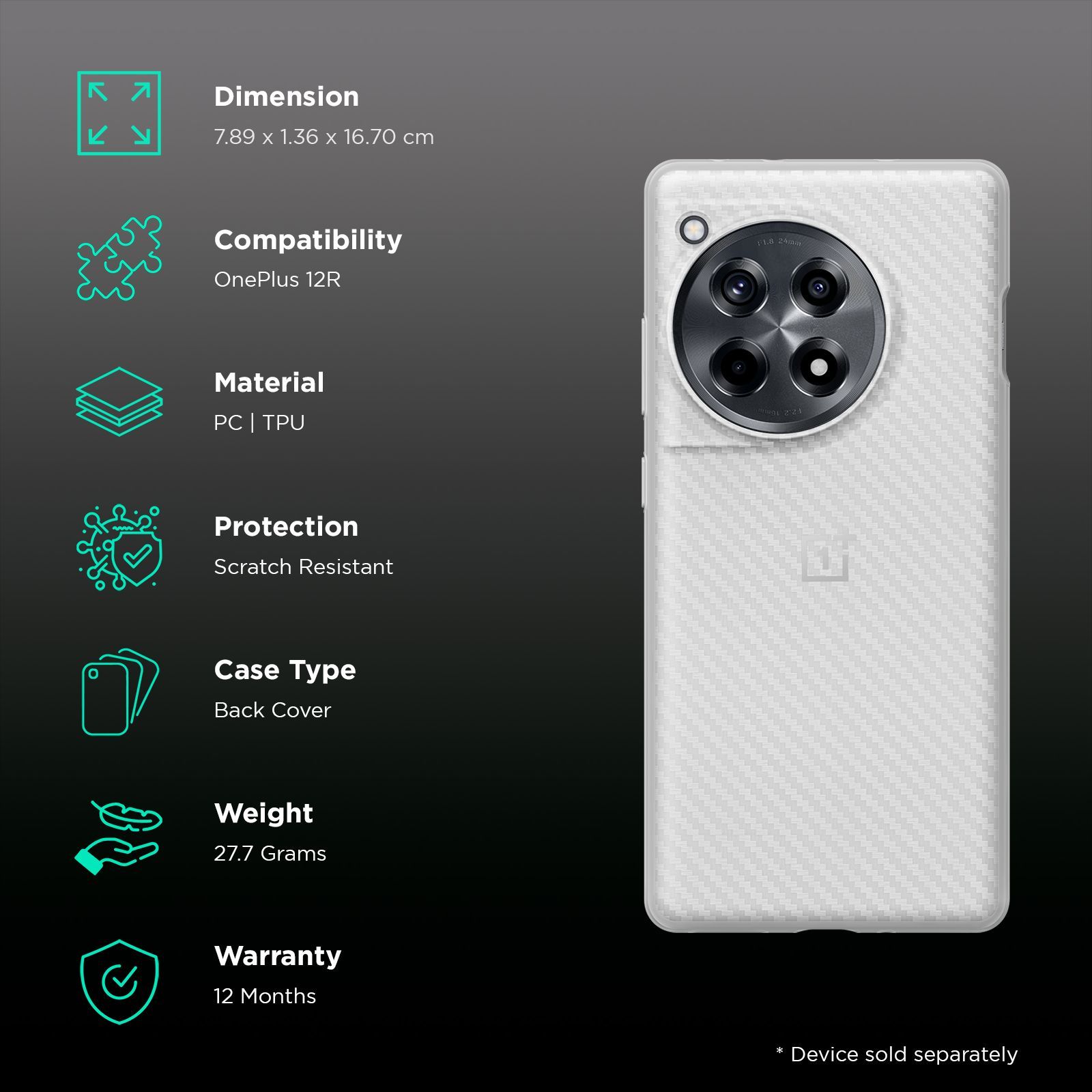 OnePlus OPC20 PC and TPU Back Cover for OnePlus 12R (Anti Wear, Silver) OnePlus OPC20 PC and TPU Back Cover for OnePlus 12R (Anti Wear, Silver)_2