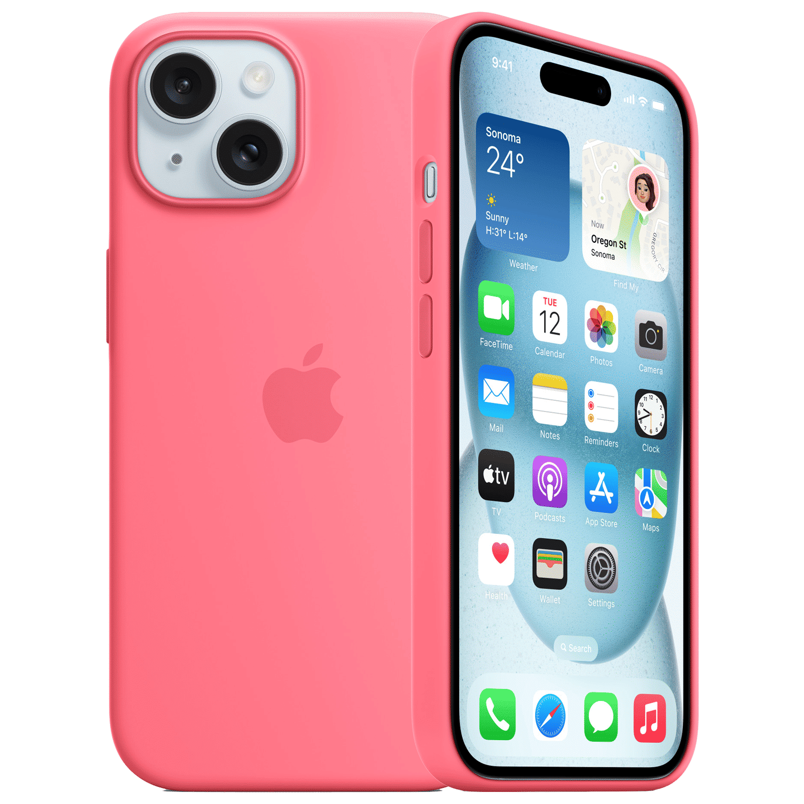 Apple Soft Silicone Back Cover for Apple iPhone 15 (Supports Wireless Charging, Pink)_1