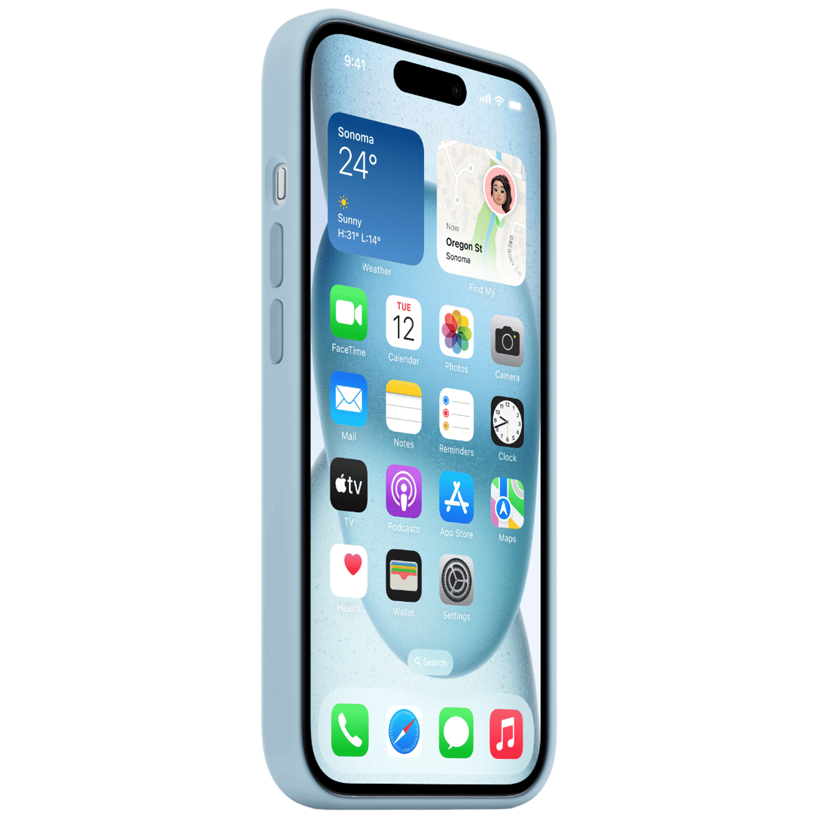 Apple Soft Silicone Back Cover for Apple iPhone 15 (Supports Wireless Charging, Light Blue)_3