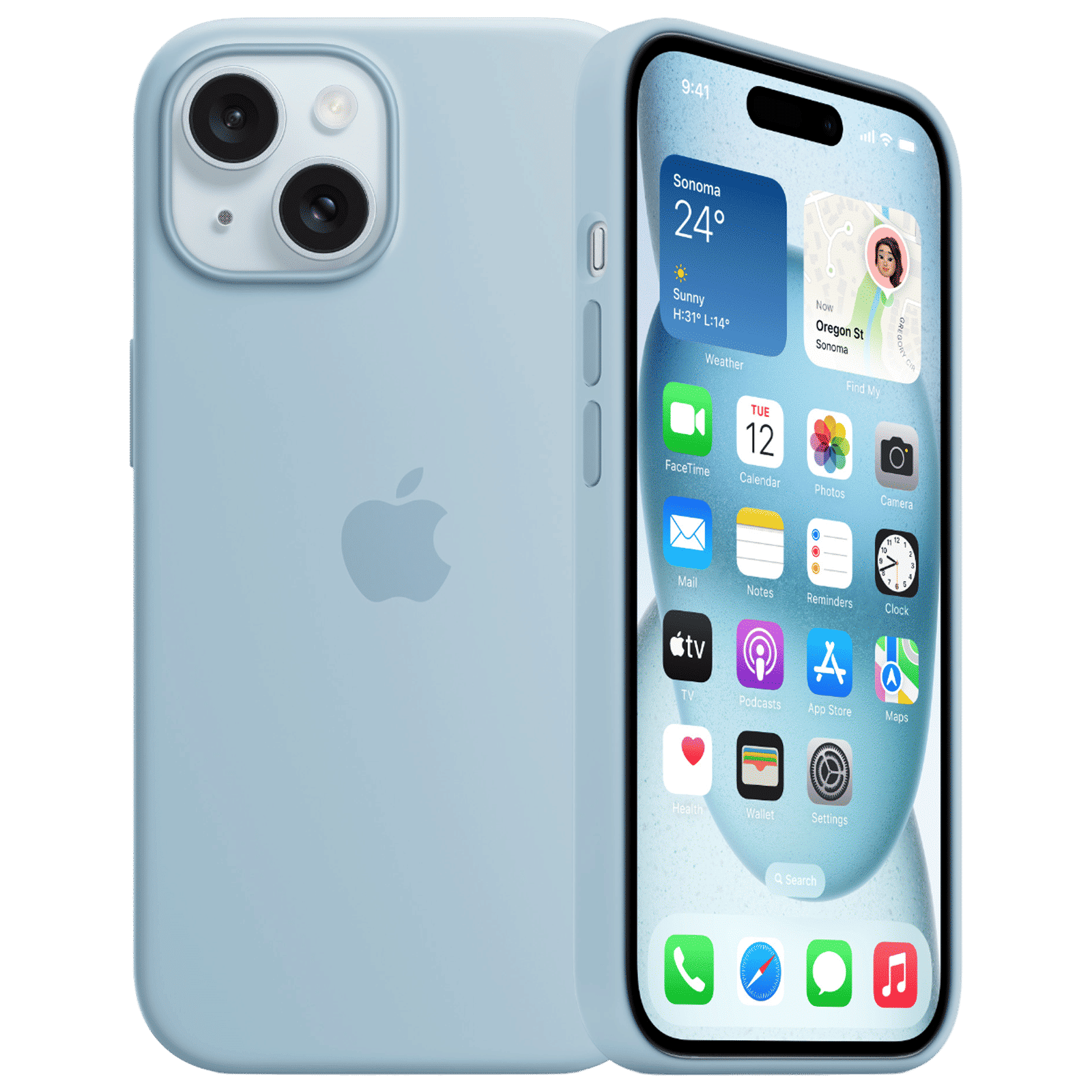 Apple Soft Silicone Back Cover for Apple iPhone 15 (Supports Wireless Charging, Light Blue)_1