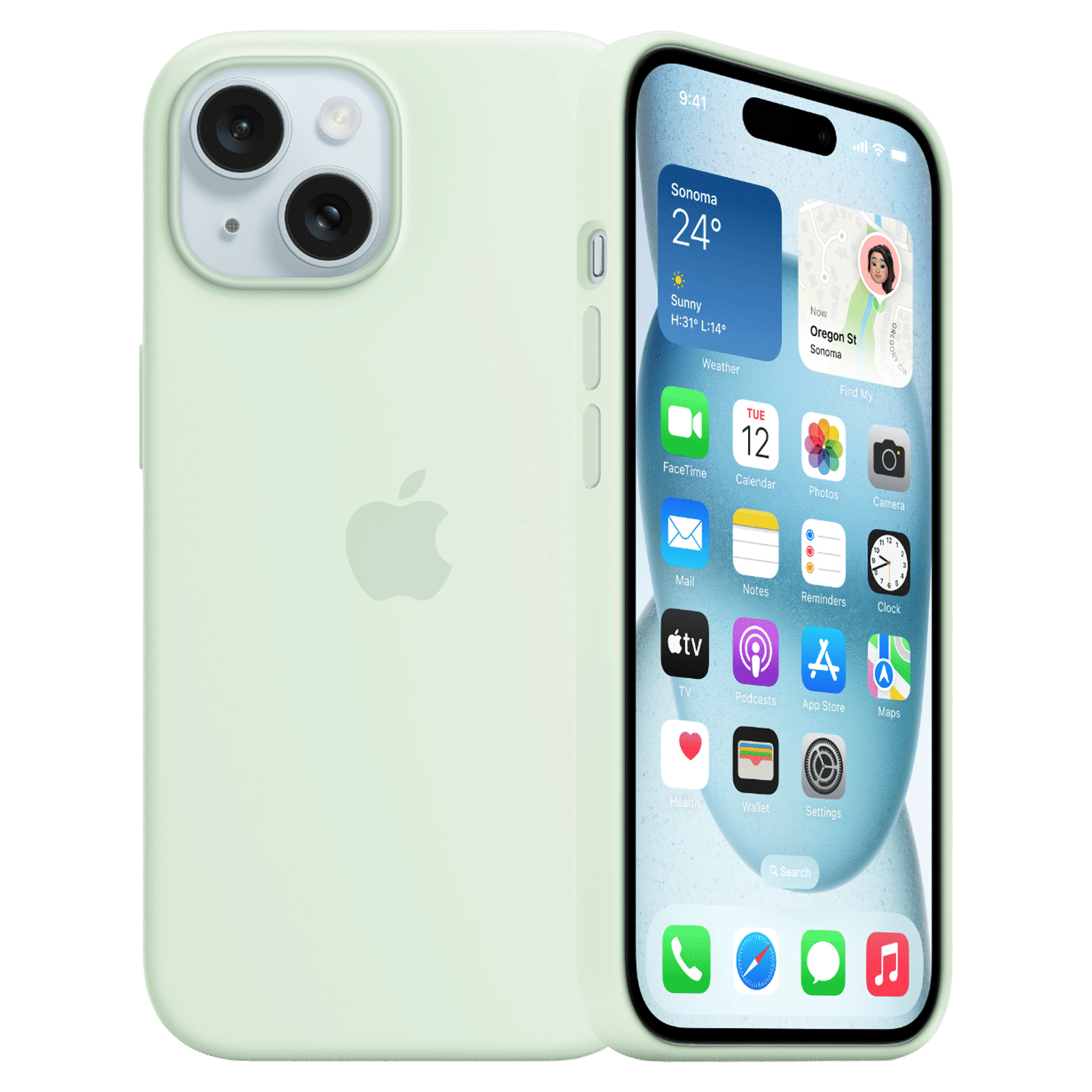 Apple Soft Silicone Back Cover for Apple iPhone 15 Plus (Supports Wireless Charging, Soft Mint)_1