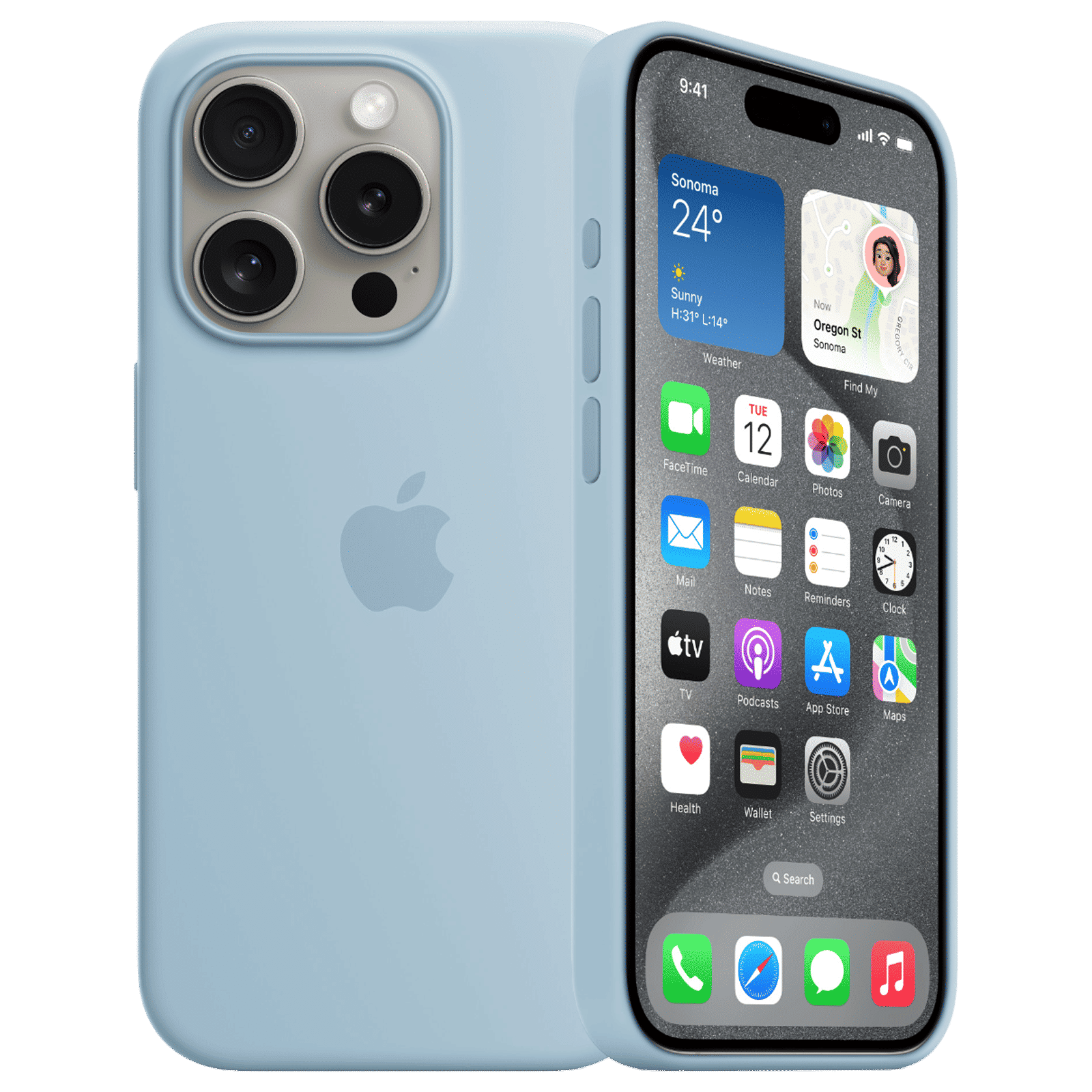 Apple Soft Silicone Back Cover for Apple iPhone 15 Pro (Supports Wireless Charging, Light Blue)_1