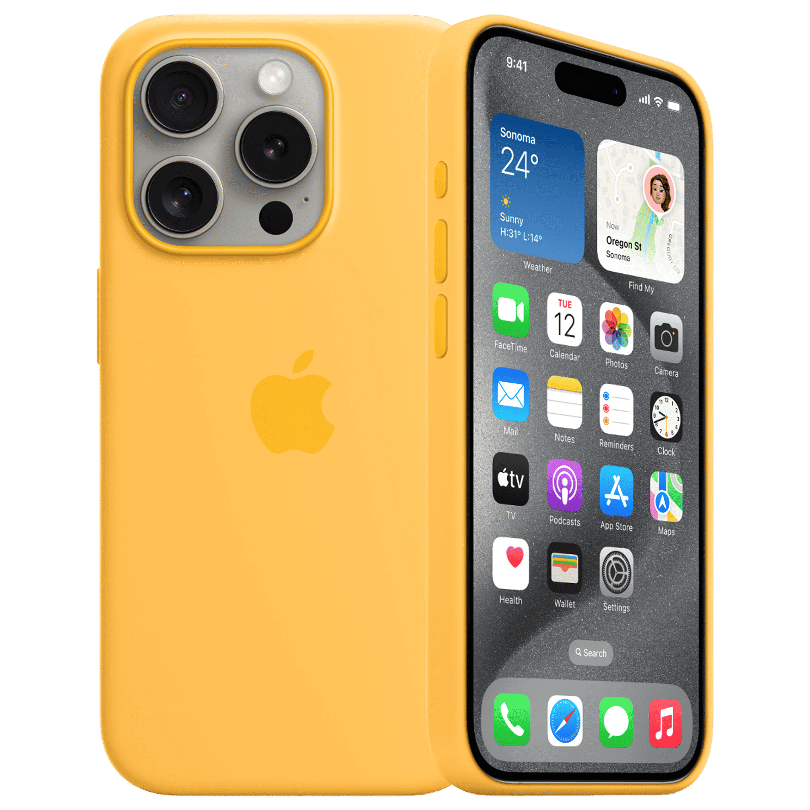 Apple Soft Silicone Back Cover for Apple iPhone 15 Pro Max (Supports Wireless Charging, Sunshine)_1