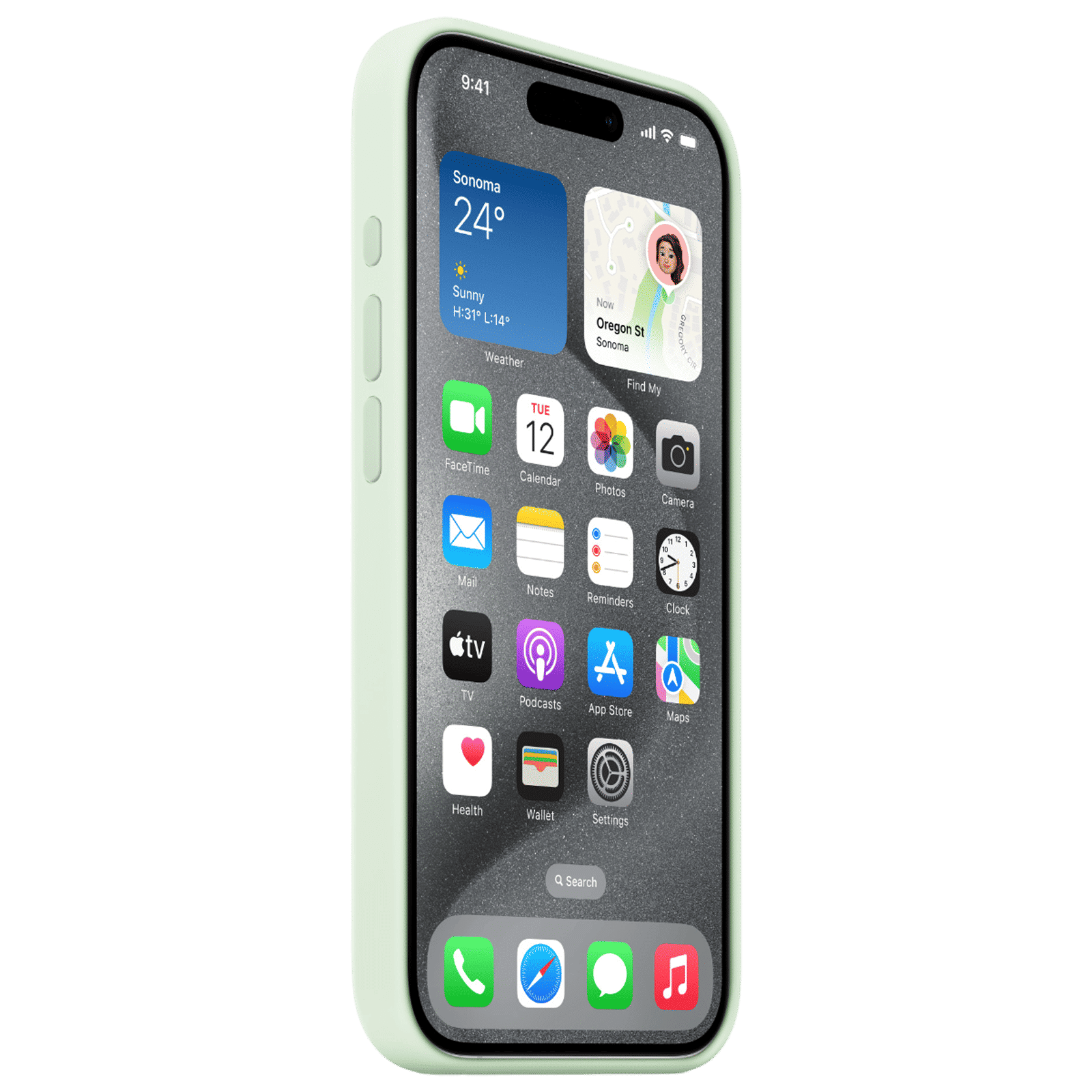 Apple Soft Silicone Back Cover for Apple iPhone 15 Pro Max (Supports Wireless Charging, Soft Mint)_3