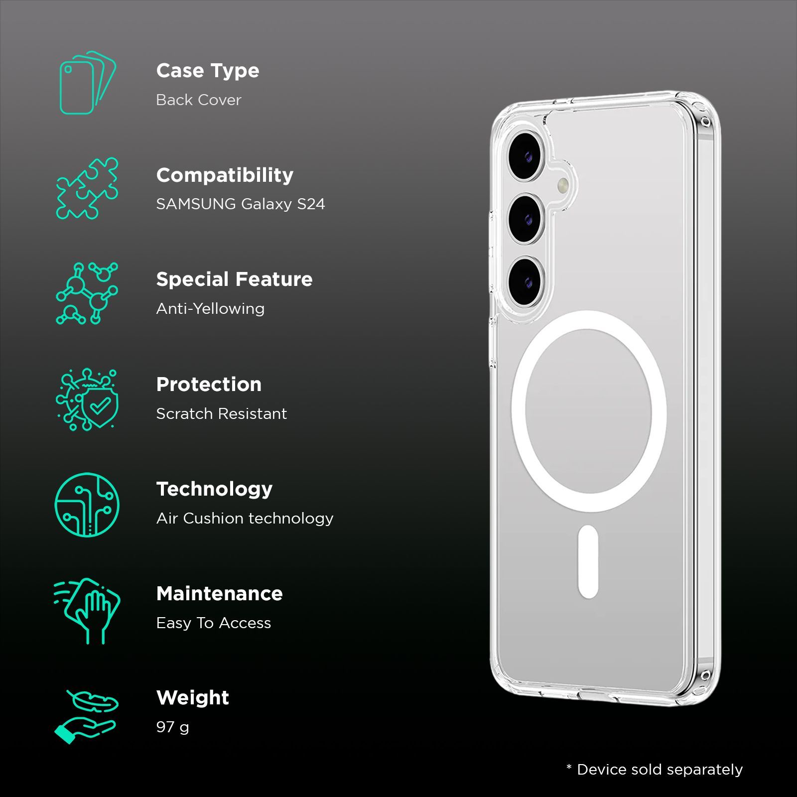 AMAZINGTHING Minimal Mag Polycarbonate Back Cover for SAMSUNG Galaxy S24 (DefendEdge Camera Protection, Clear)_2