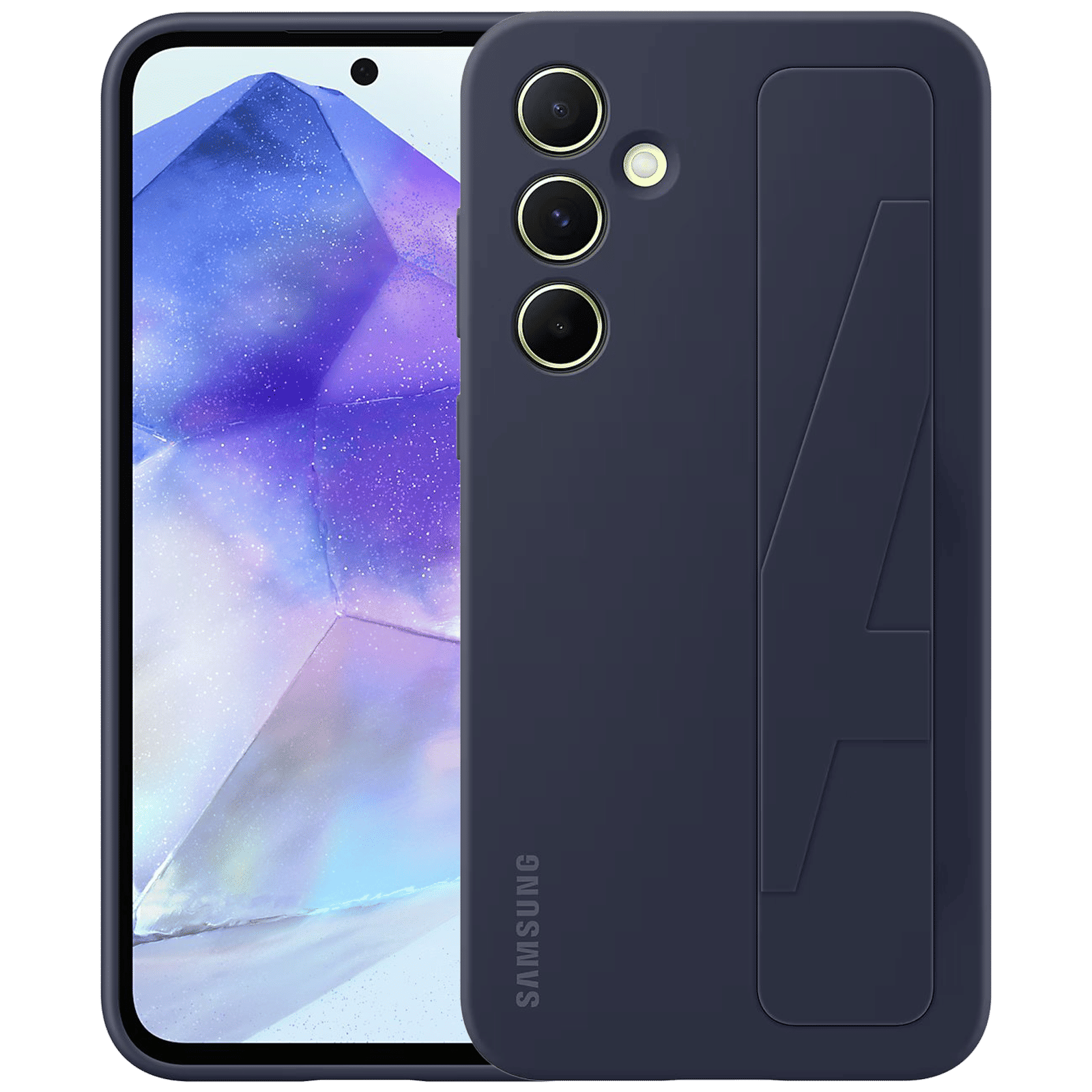 SAMSUNG Silicone Back Cover for SAMSUNG Galaxy A55 5G (With Standing Grip, Blue Black)_1