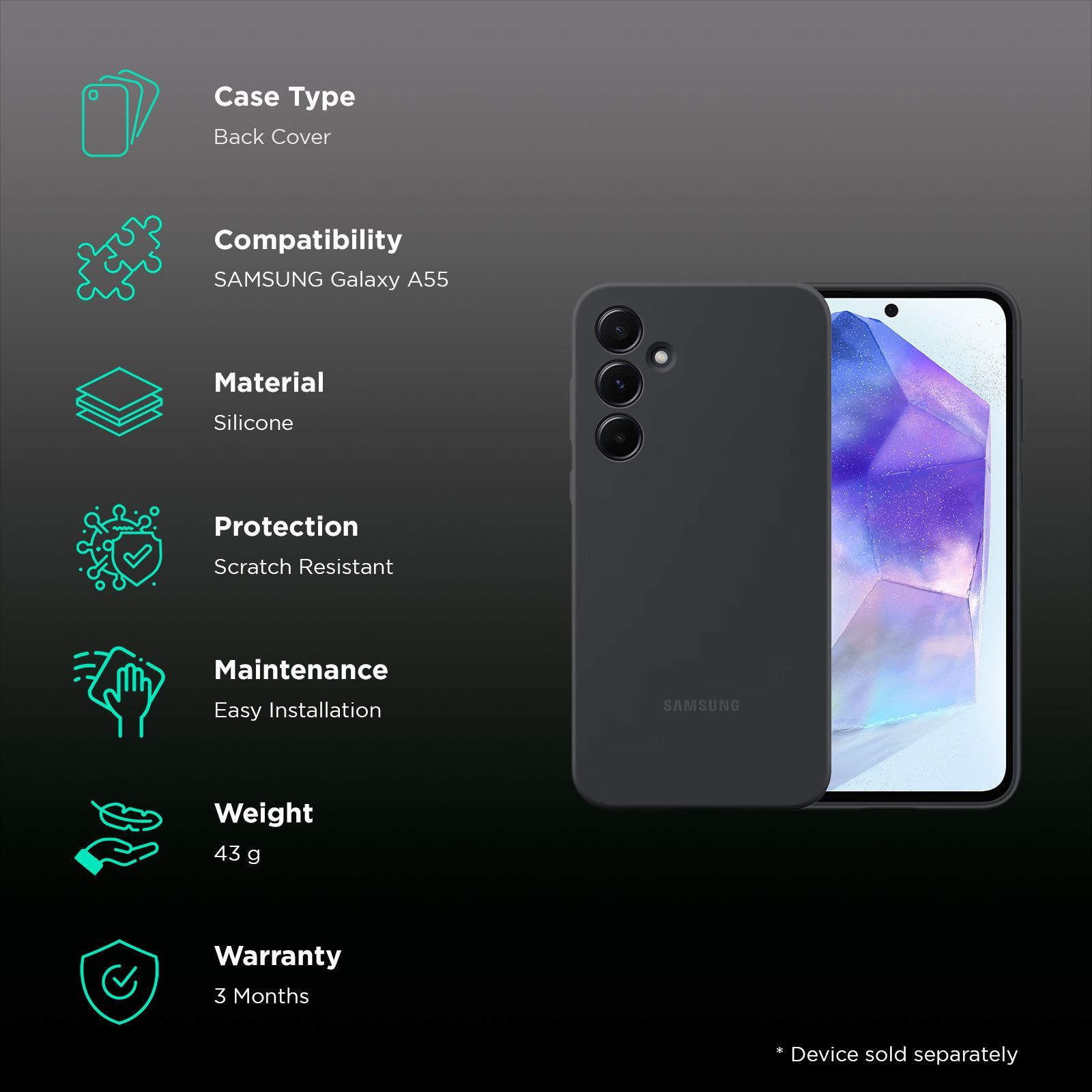 SAMSUNG Silicone Back Cover for SAMSUNG Galaxy A55 5G (Scratch Protection, Black)_2