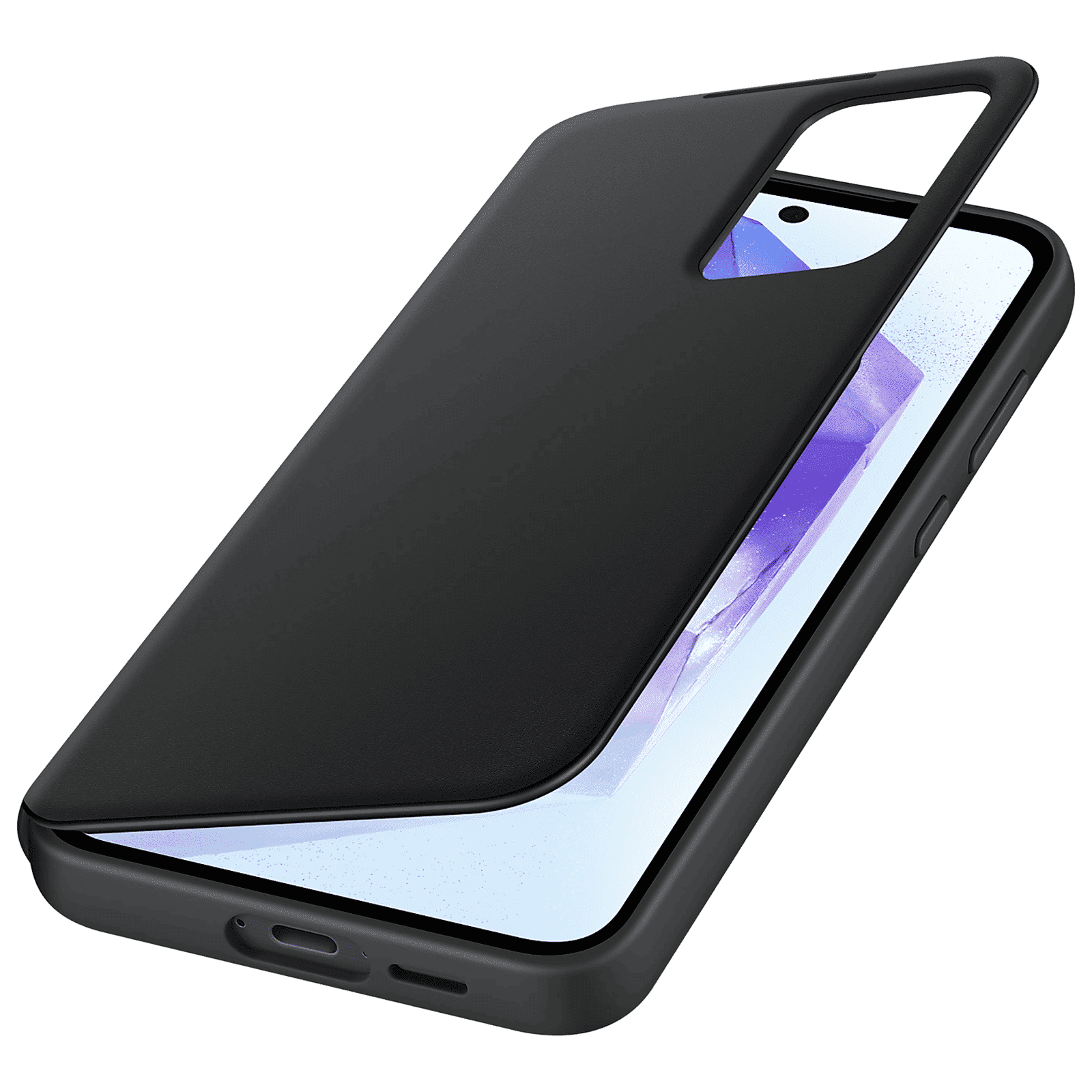 SAMSUNG Thermoplastic Polyurethane, Polyurethane & Polycarbonate Flip Cover for SAMSUNG Galaxy A55 5G (Small Smart Screen View, Black)_2