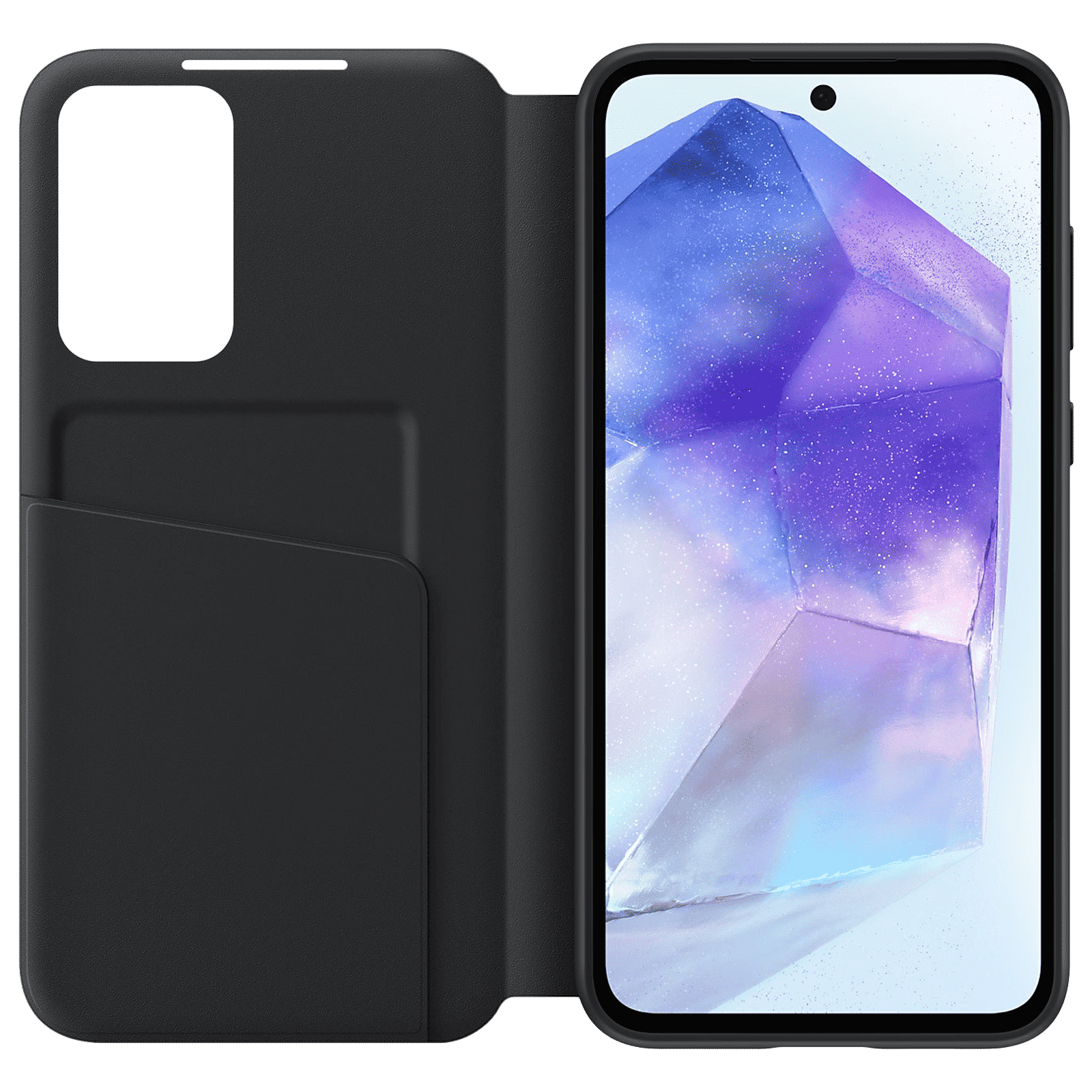 SAMSUNG Thermoplastic Polyurethane, Polyurethane & Polycarbonate Flip Cover for SAMSUNG Galaxy A55 5G (Small Smart Screen View, Black)_5