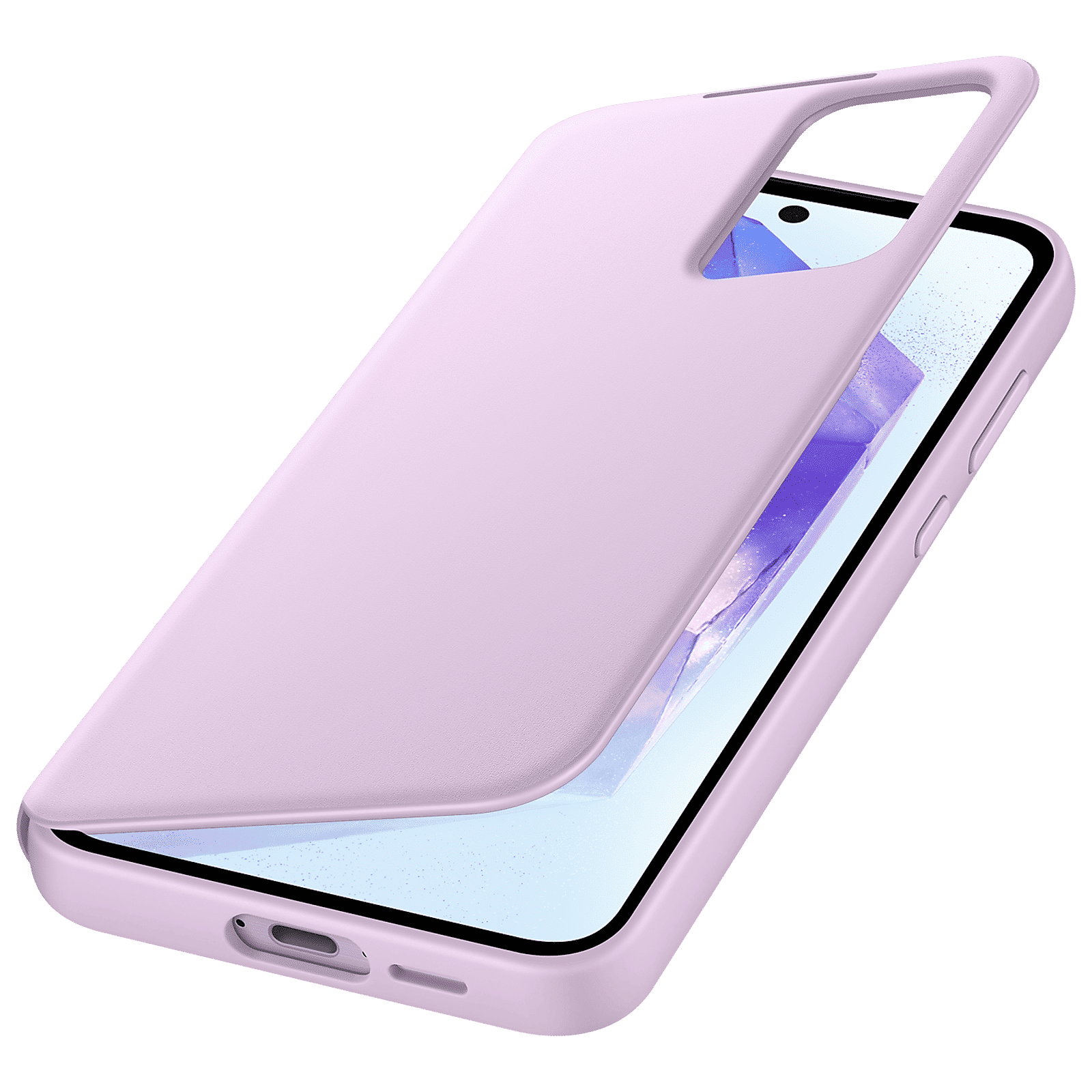 SAMSUNG Thermoplastic Polyurethane, Polyurethane & Polycarbonate Flip Cover for SAMSUNG Galaxy A55 5G (Small Smart Screen View, Lavender)_2