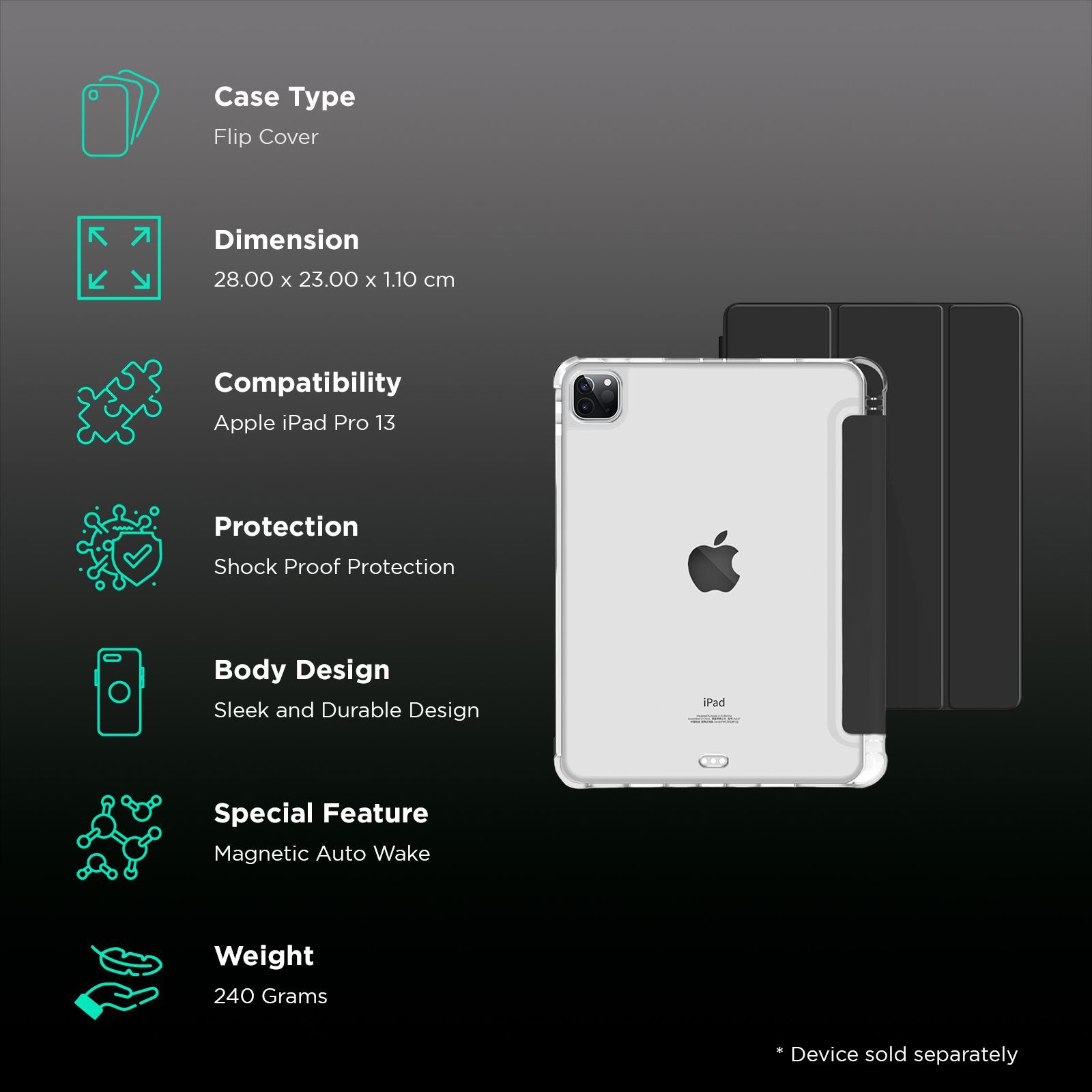 Croma Three Fold Smart Cover for Apple iPad Pro 13 Inch (Shockproof Design, Black) Croma Three Fold Smart Cover for Apple iPad Pro 13 Inch (Shockproof Design, Black)_2