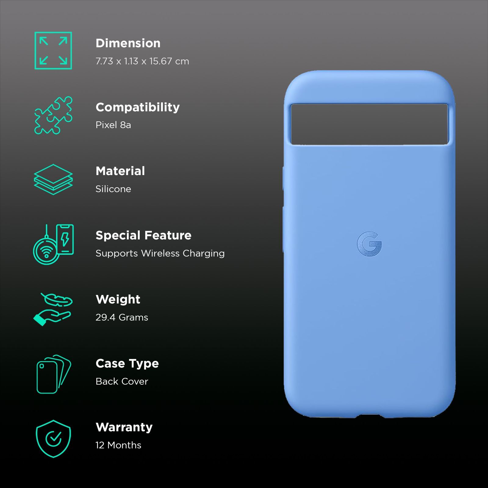 Google GT8BU Silicone Back Cover for Pixel 8a (Stain Resistant, Bay)_2