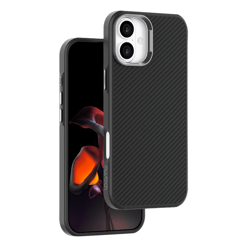 Muvtech CABO Snap Carbon Fiber Back Cover for Apple iPhone 16 Plus (Wireless Charging Compatible, Black)_1