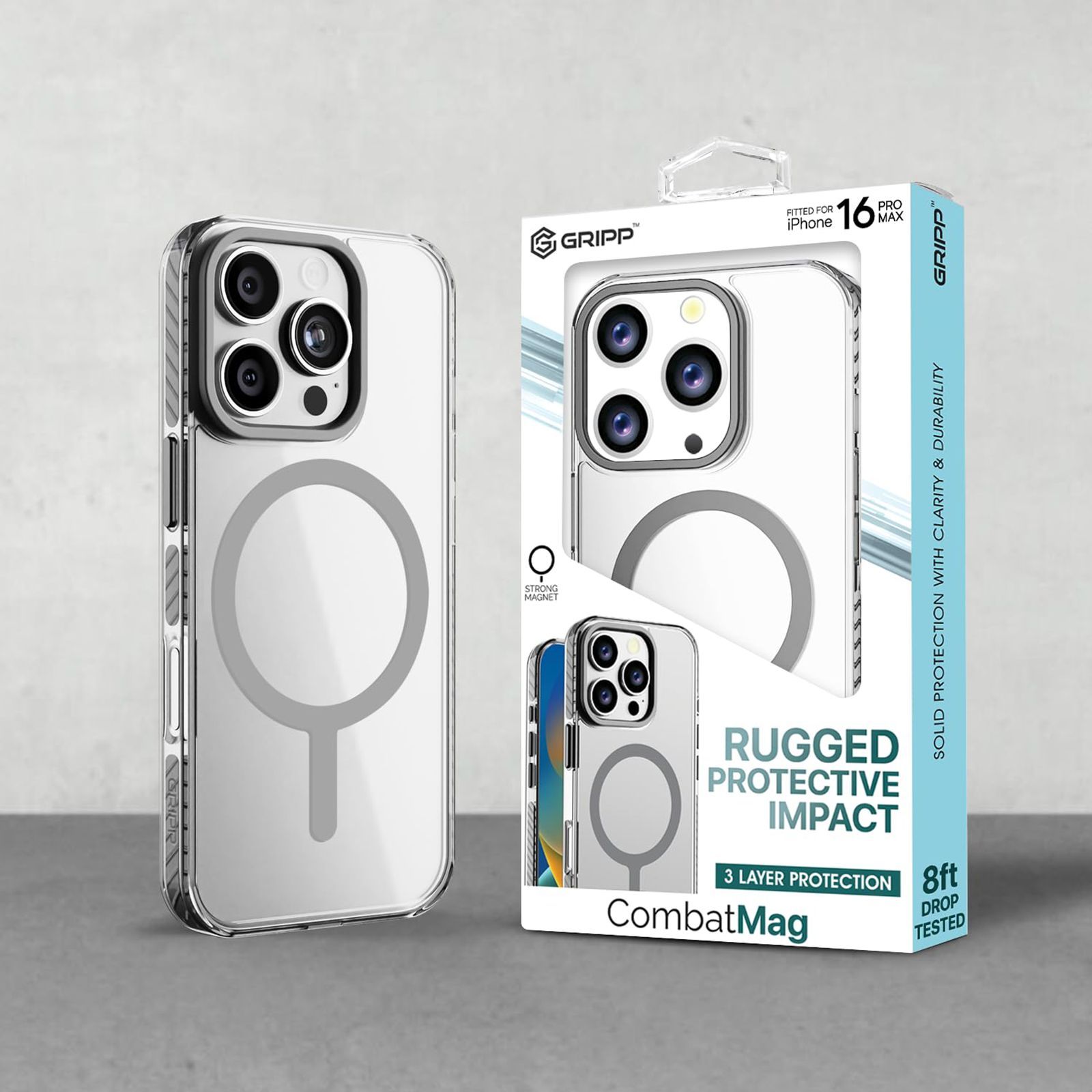 GRIPP Combat Hard TPU & Polycarbonate Back Cover for Apple iPhone 16 Pro Max (MagSafe Compatible, Grey)_10