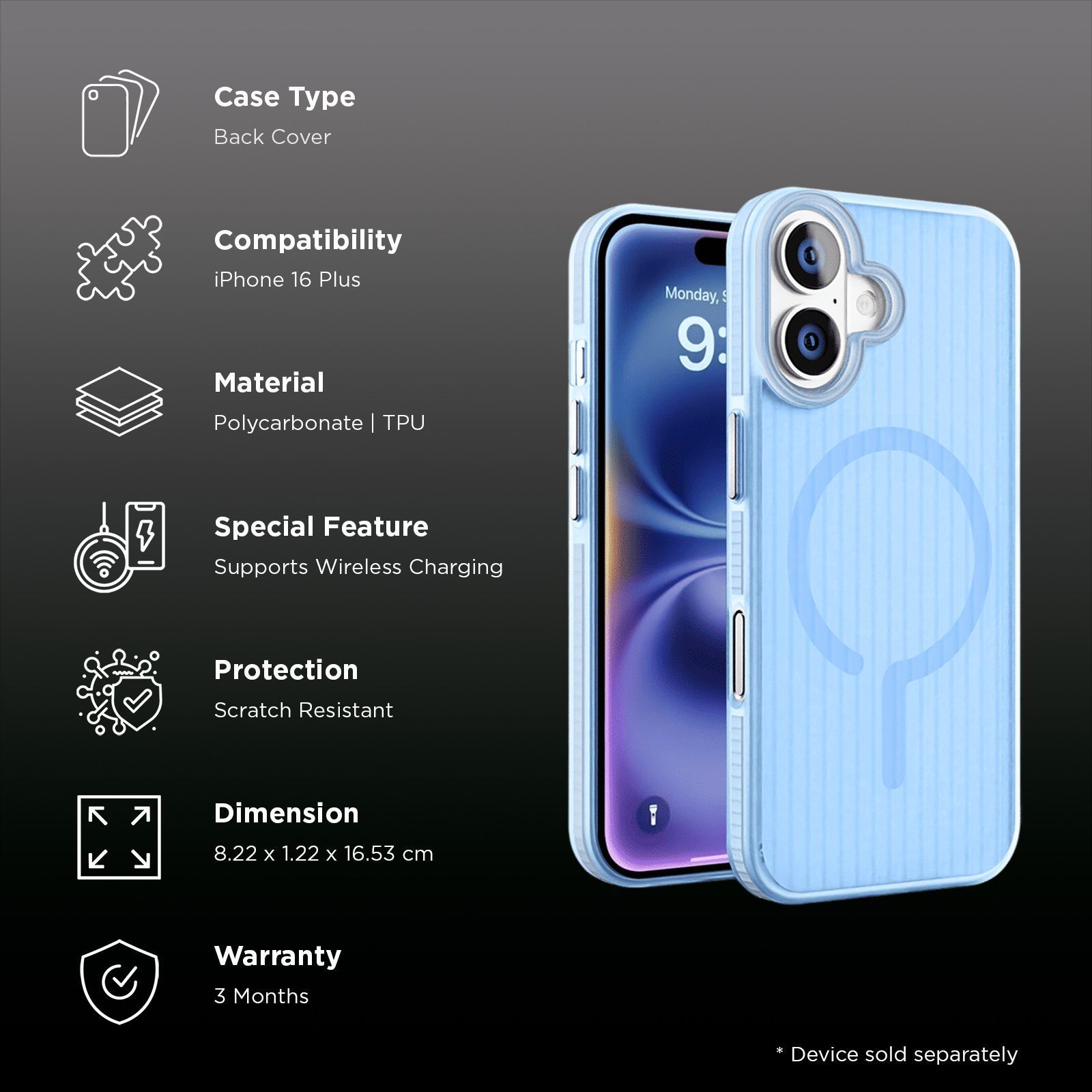 GRIPP Slimfit TPU Back Cover for Apple iPhone 16 (MagSafe Charging Support, Blue)_2