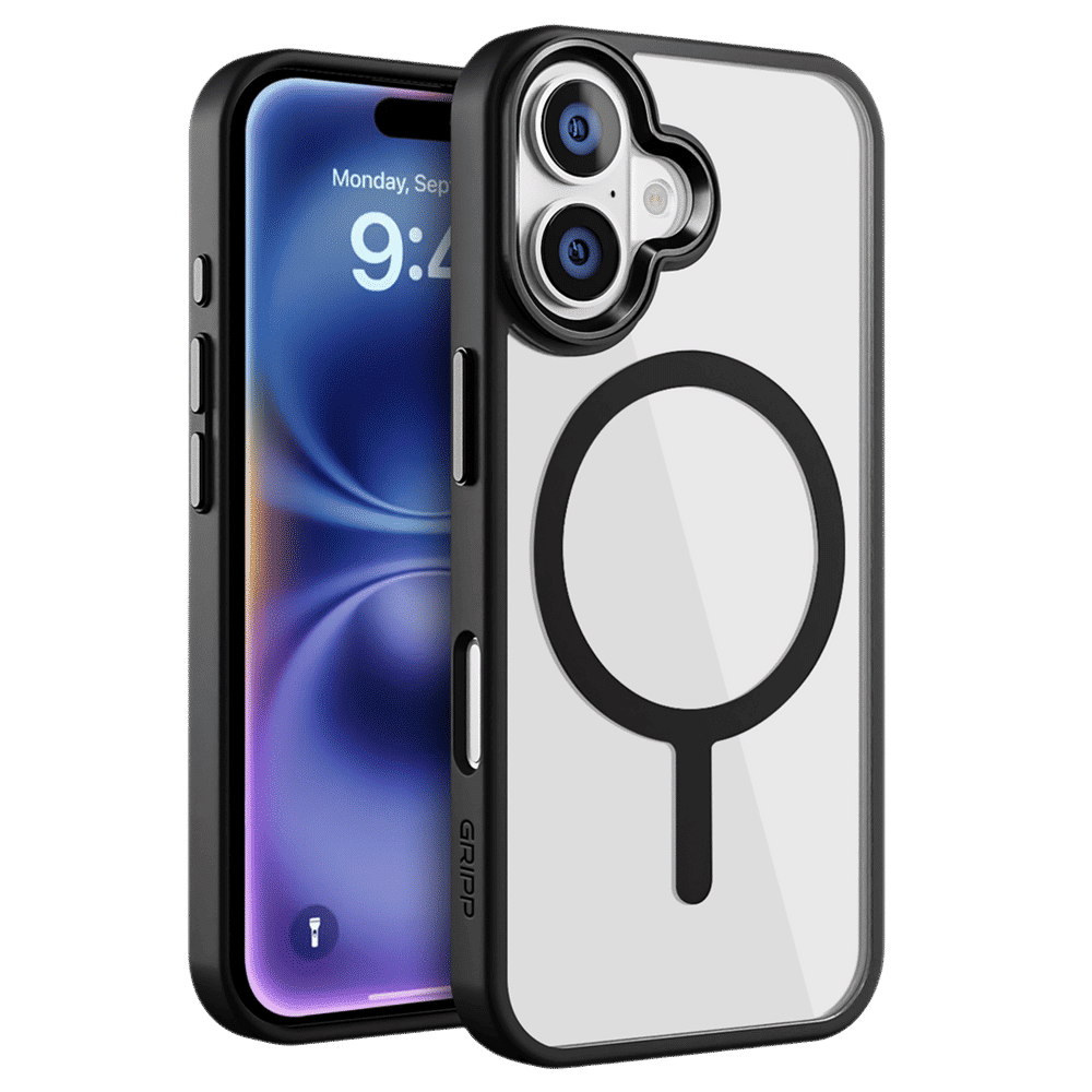 GRIPP Clarion Hard & Soft TPU & Polycarbonate Back Cover for Apple iPhone 16 Plus (MagSafe Compatible, Black)_1