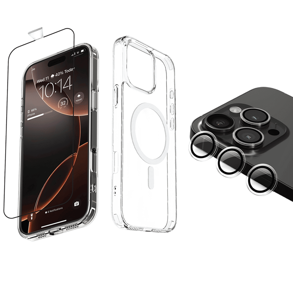 Dr. Vaku Tempered Glass, TPU Back Cover & Camera Lens Protector Combo for Apple iPhone 16 Pro (Supports Wireless Charging, Transparent)_1