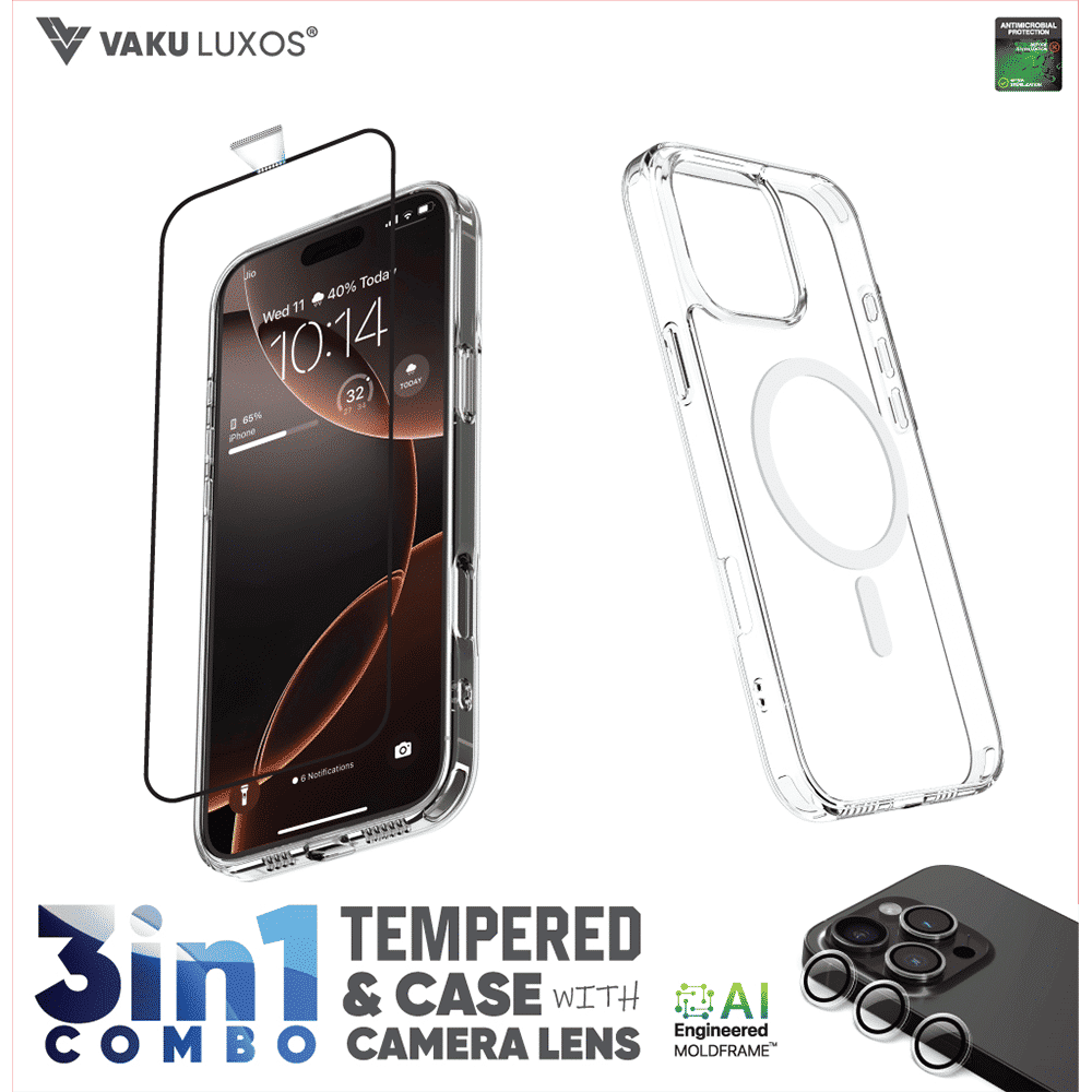 Dr. Vaku Tempered Glass, TPU Back Cover & Camera Lens Protector Combo for Apple iPhone 16 Pro Max (Supports Wireless Charging, Transparent)_5