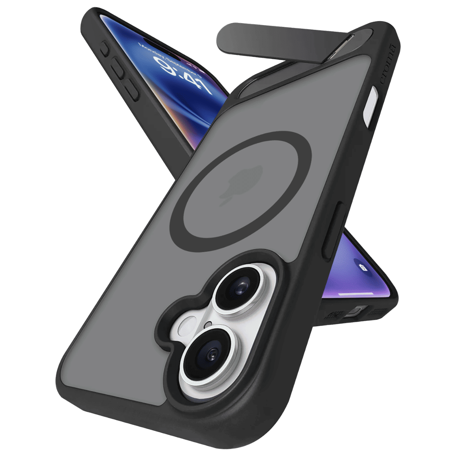 Croma Tempered Glass & TPU Back Cover Combo for Apple iPhone 16 (MagSafe Compatible, Matte Black)_6