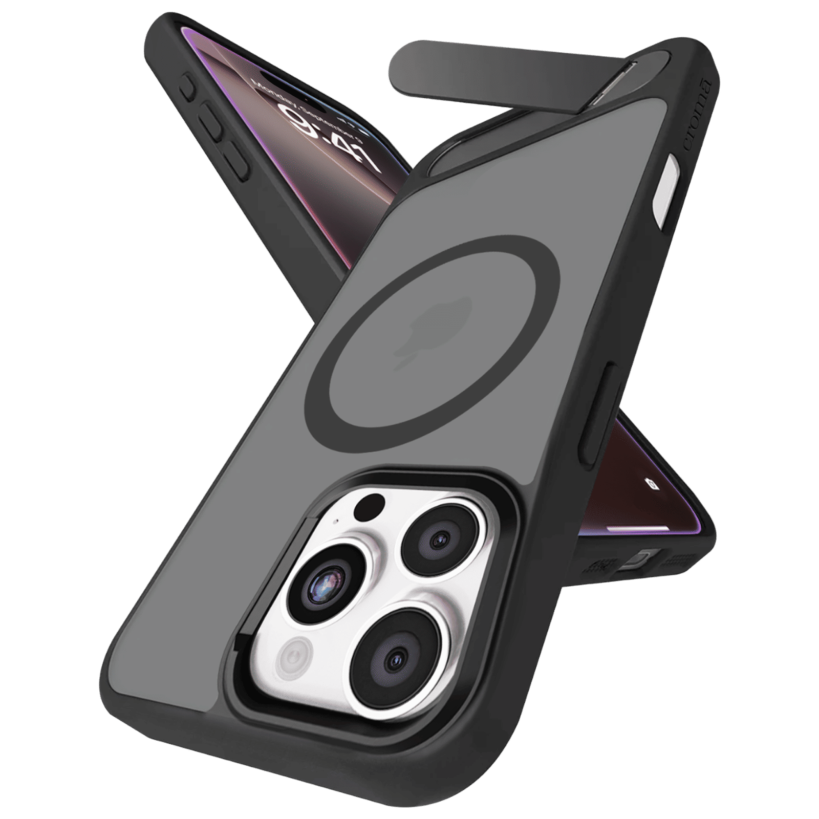 Croma Tempered Glass & TPU Back Cover Combo for Apple iPhone 16 Pro (MagSafe Compatible, Matte Black)_6