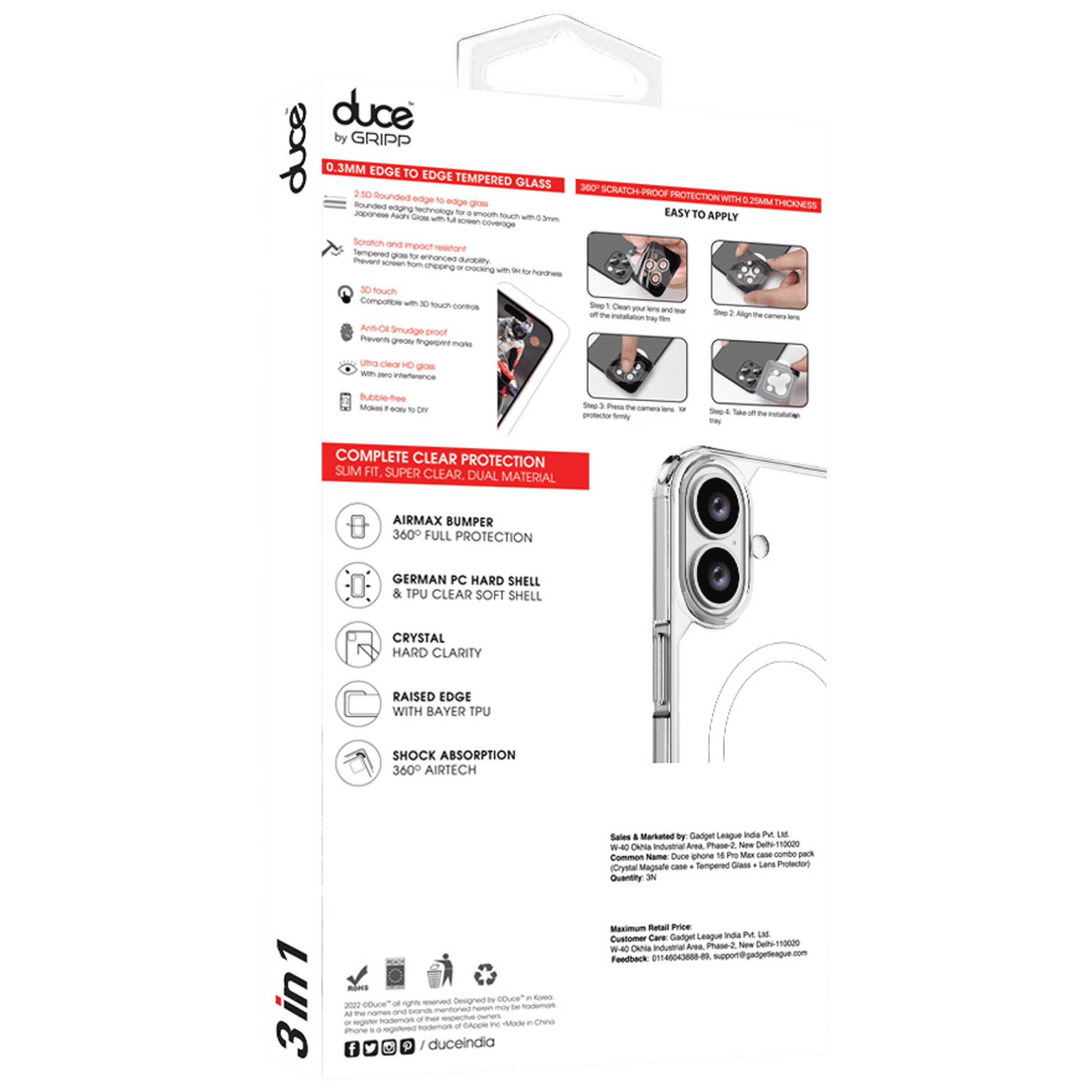 GRIPP Duce TPU Plus PC MagSafe Case, Tempered Glass and Camera Lens Protector Combo for Apple iPhone 16 (Supports Wireless Charging, Clear) GRIPP Duce TPU Plus PC MagSafe Case, Tempered Glass and Camera Lens Protector Combo for Apple iPhone 16 (Supports Wireless Charging, Clear)_3