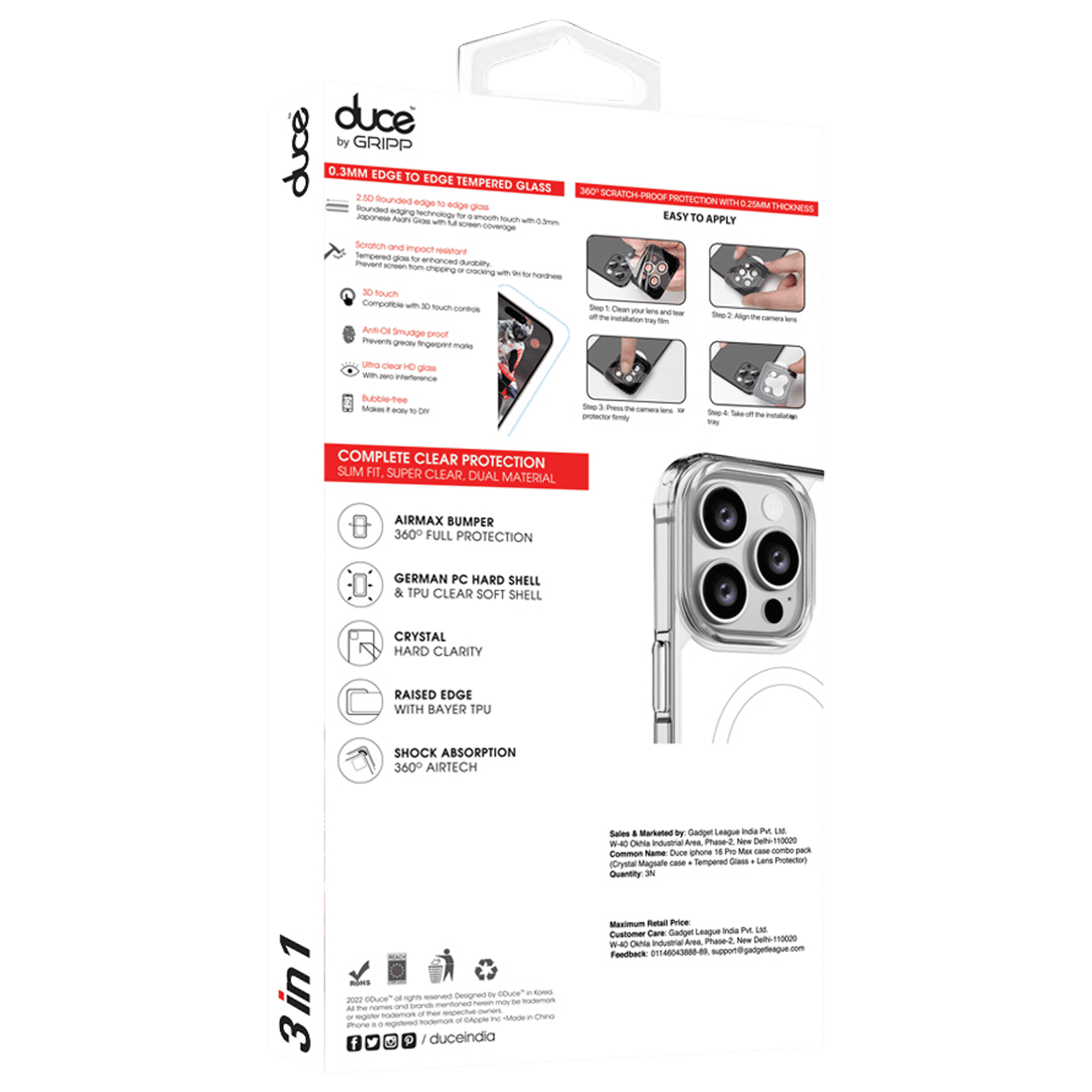 GRIPP Duce TPU Plus PC MagSafe Case, Tempered Glass and Camera Lens Protector Combo for Apple iPhone 16 Pro Max (Supports Wireless Charging, Clear) GRIPP Duce TPU Plus PC MagSafe Case, Tempered Glass and Camera Lens Protector Combo for Apple iPhone 16 Pro Max (Supports Wireless Charging, Clear)_3