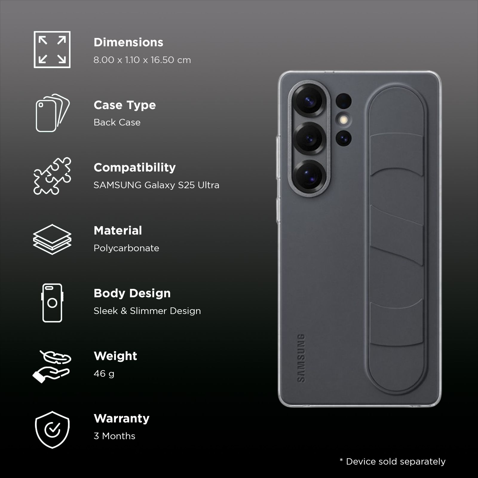 SAMSUNG Polycarbonate Standing Grip Case for SAMSUNG Galaxy S25 Ultra (Ul Certified, Black)_2