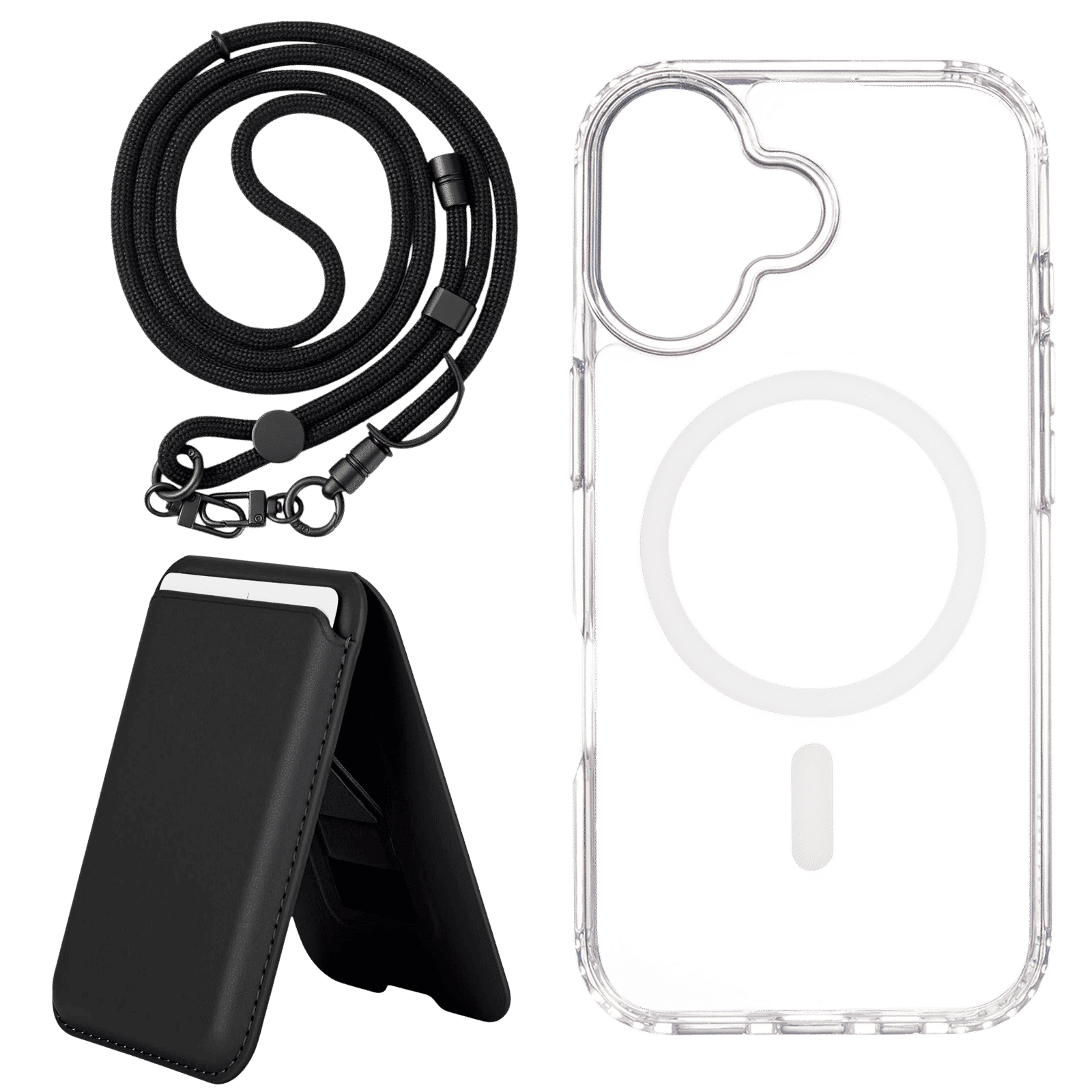 Croma TPU Back Cover, Lanyard & Card Holder Combo for Apple iPhone 17 (Magsafe Charging Compatible, Clear)_1