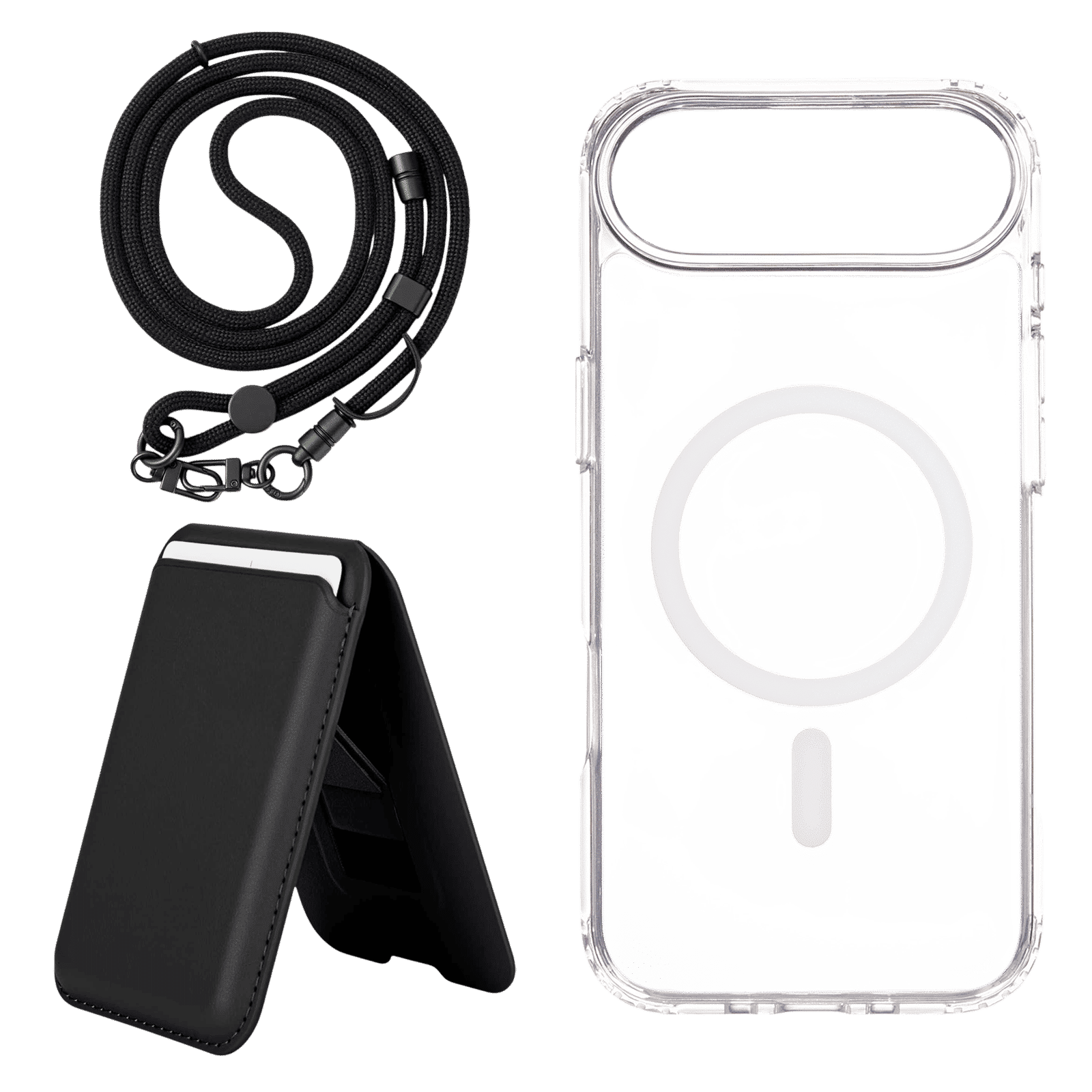 Croma TPU Back Cover, Lanyard & Card Holder Combo for Apple iPhone Air (Magsafe Charging Compatible, Clear)_1