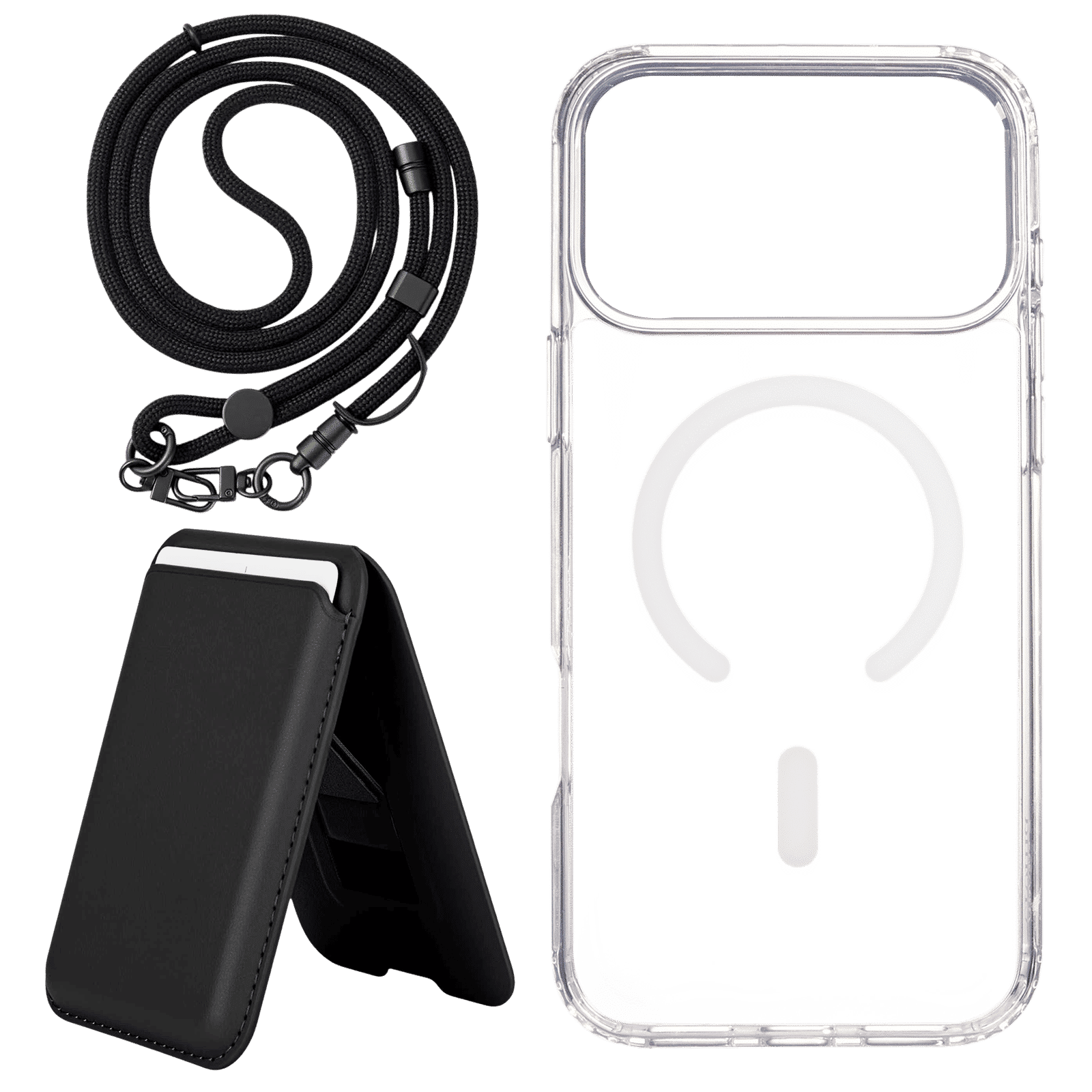 Croma TPU Back Cover, Lanyard & Card Holder Combo for Apple iPhone 17 Pro Max (Magsafe Charging Compatible, Clear)_1