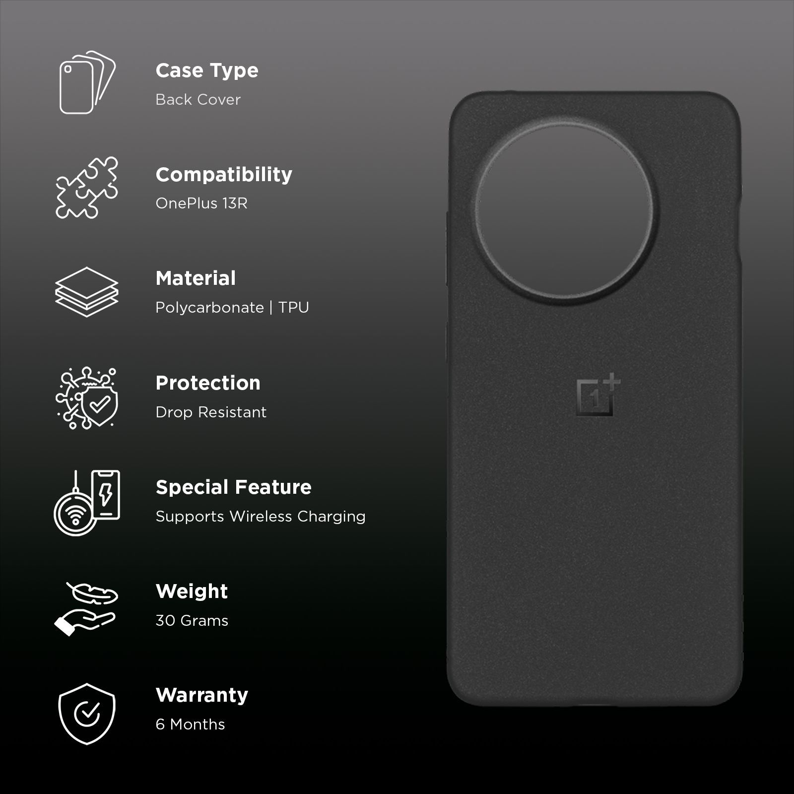 OnePlus Hard PC, TPU Back Cover for OnePlus 13R (Built-in Magnetic Ring, Black)_2