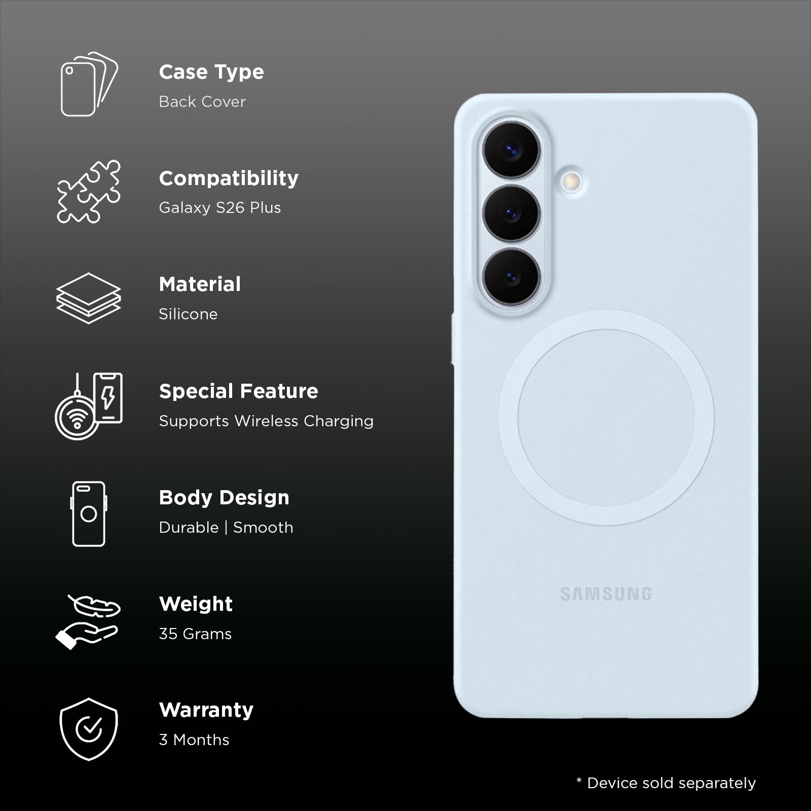 Samsung Soft Silicone Back Cover for Galaxy S26+ (Built-in Magnets, Light Blue)_2