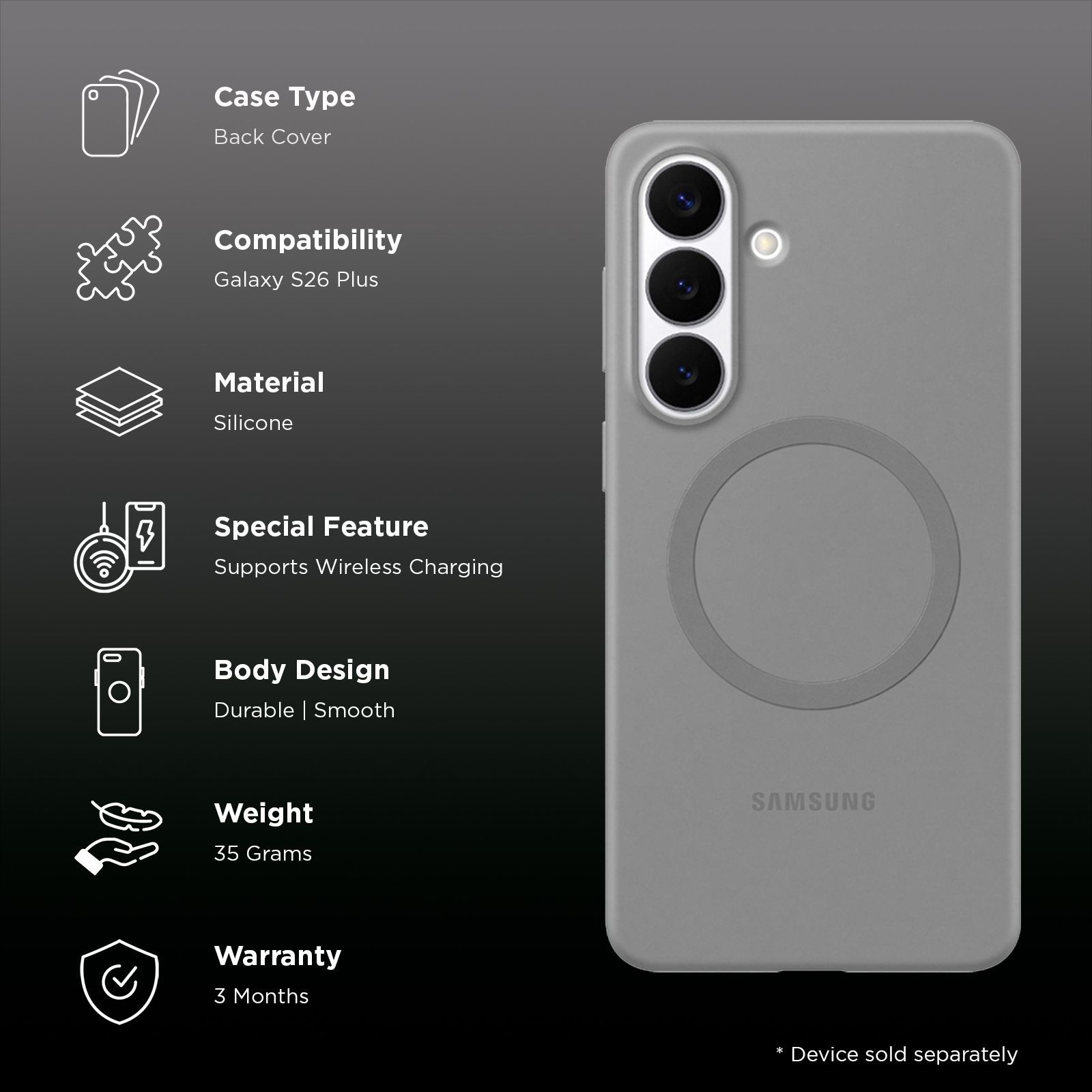 Samsung Soft Silicone Back Cover for Galaxy S26+ (Built-in Magnets, Grey) Samsung Soft Silicone Back Cover for Galaxy S26+ (Built-in Magnets, Grey)_2