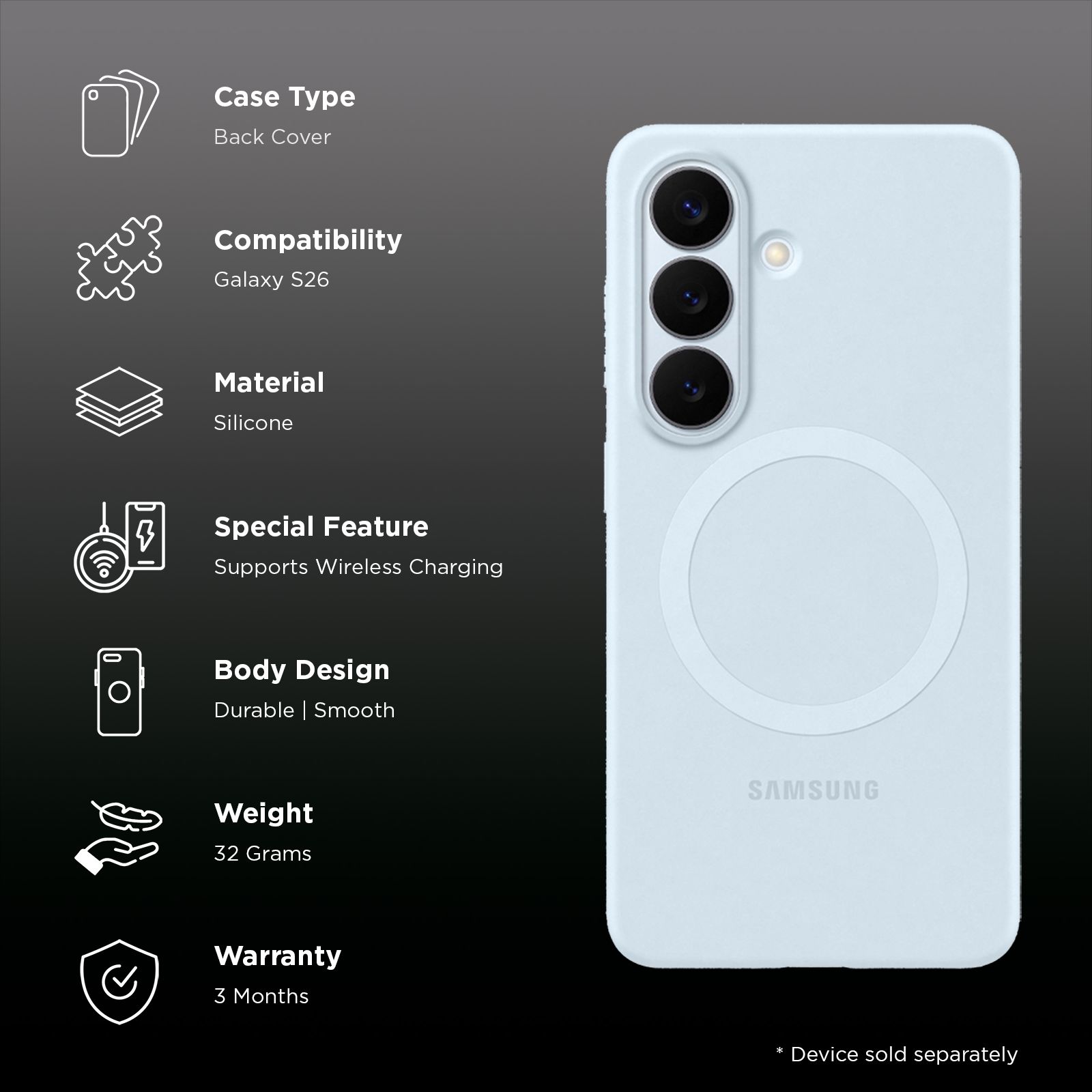 Samsung Soft Silicone Back Cover for Galaxy S26 (Built-in Magnets, Light Blue)_2