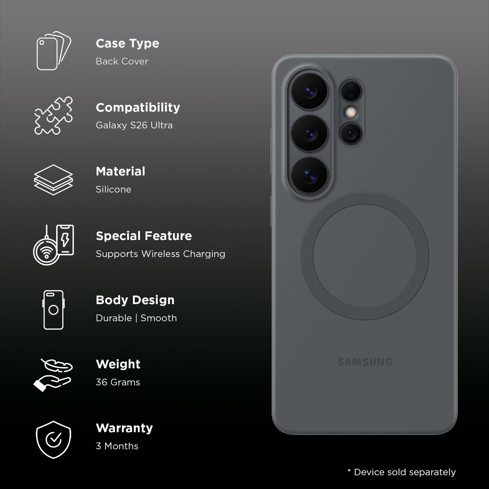 Samsung Soft Silicone Back Cover for Galaxy S26 Ultra (Built-in Magnets, Black) Samsung Soft Silicone Back Cover for Galaxy S26 Ultra (Built-in Magnets, Black)_2