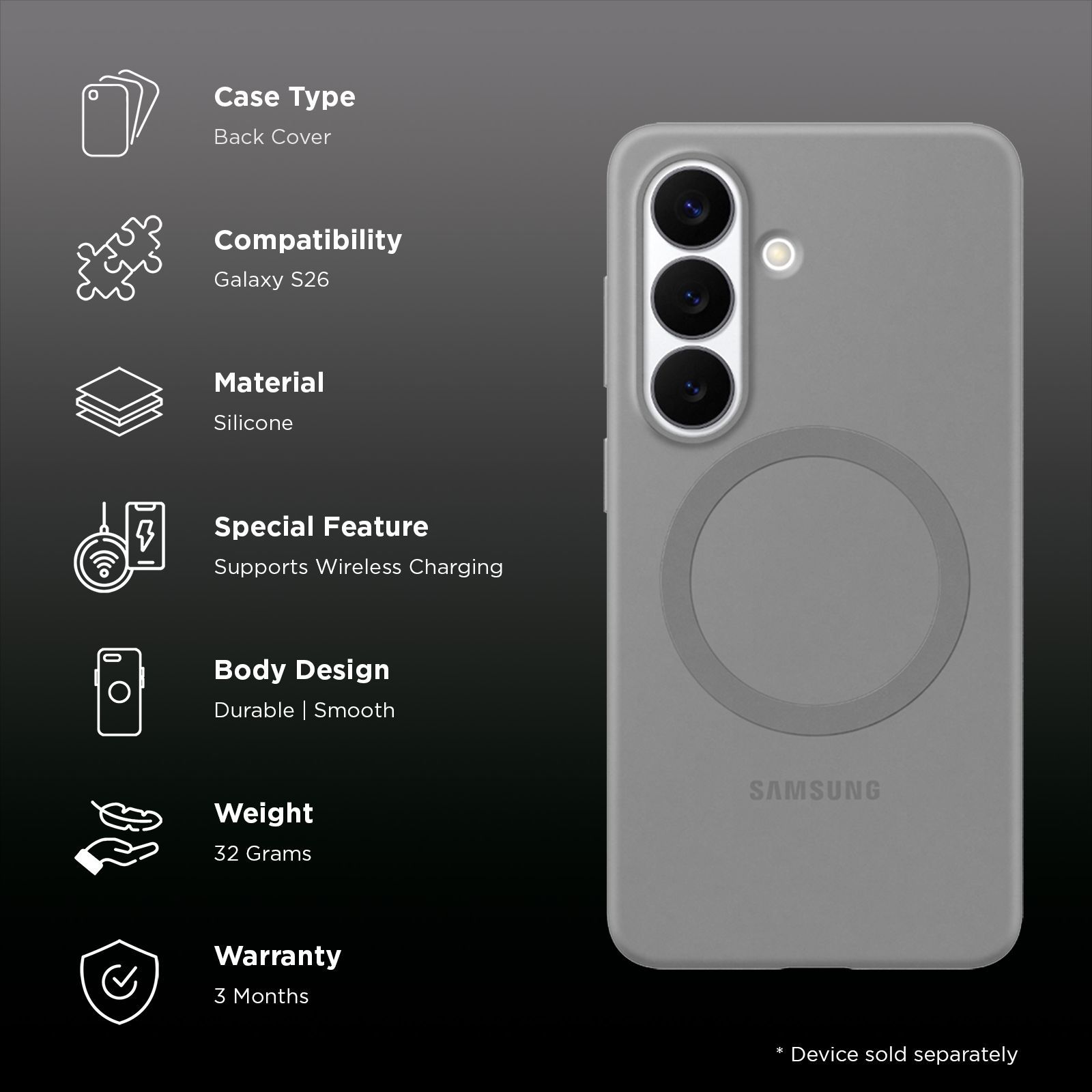 Samsung Soft Silicone Back Cover for Galaxy S26 (Built-in Magnets, Grey) Samsung Soft Silicone Back Cover for Galaxy S26 (Built-in Magnets, Grey)_2