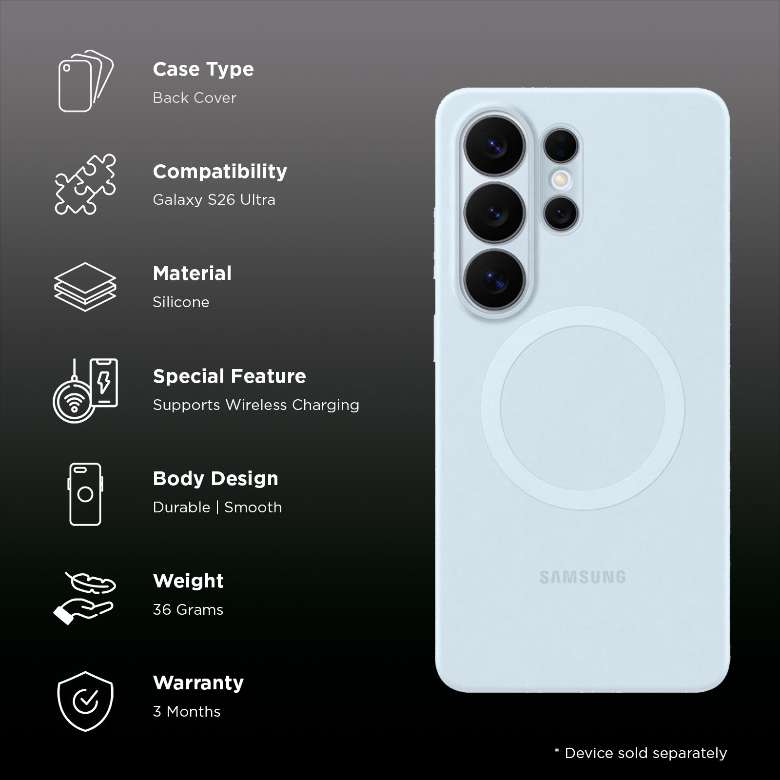 Samsung Soft Silicone Back Cover for Galaxy S26 Ultra (Built-in Magnets, Light Blue)_2