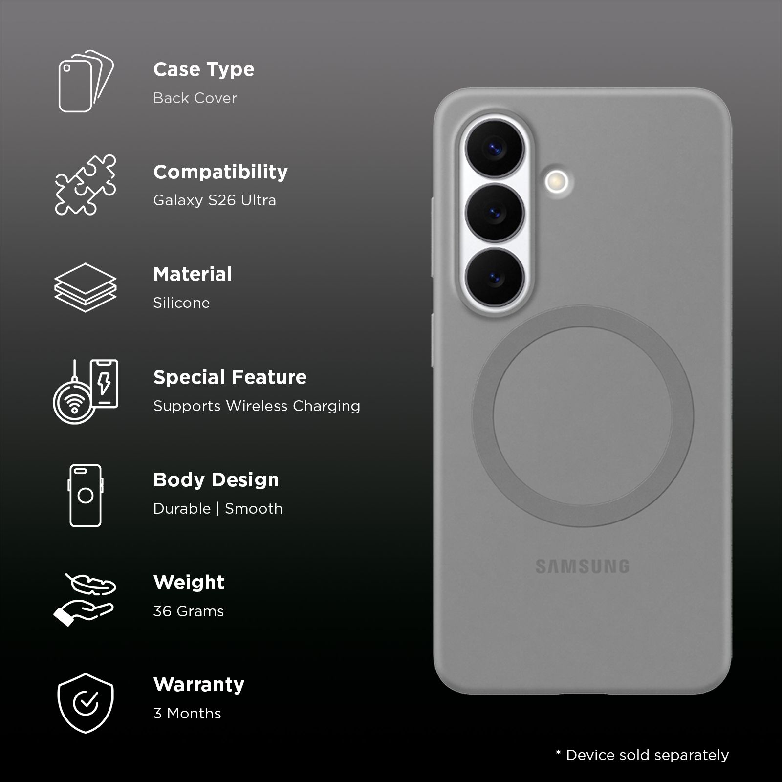 Samsung Silicone Back Cover for Galaxy S26 Ultra (Built-in Magnets, Grey) Samsung Silicone Back Cover for Galaxy S26 Ultra (Built-in Magnets, Grey)_2