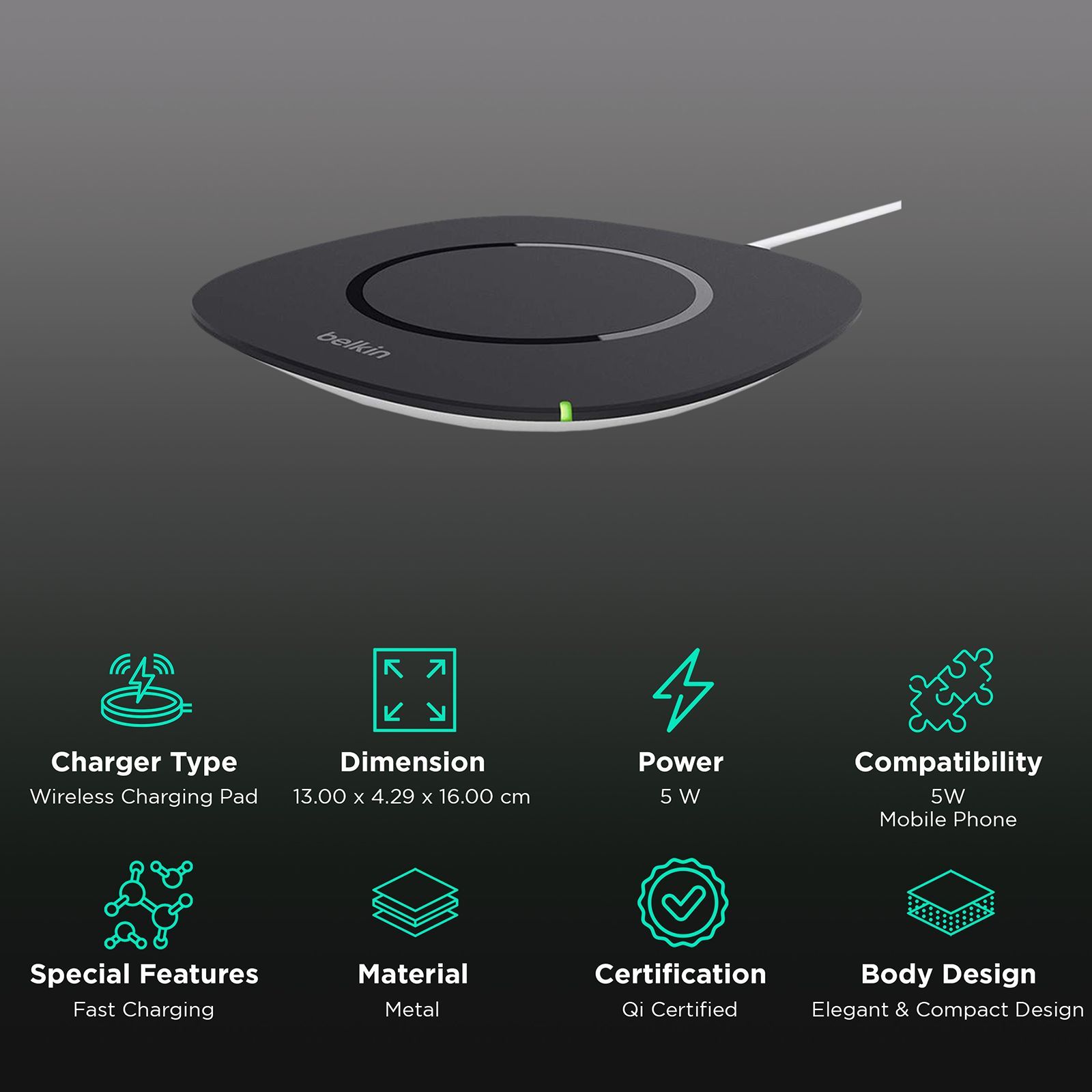 belkin Boost Up Qi 5W Wireless Charging Pad for iOS, Android (Case Compatible Design, Black)_2