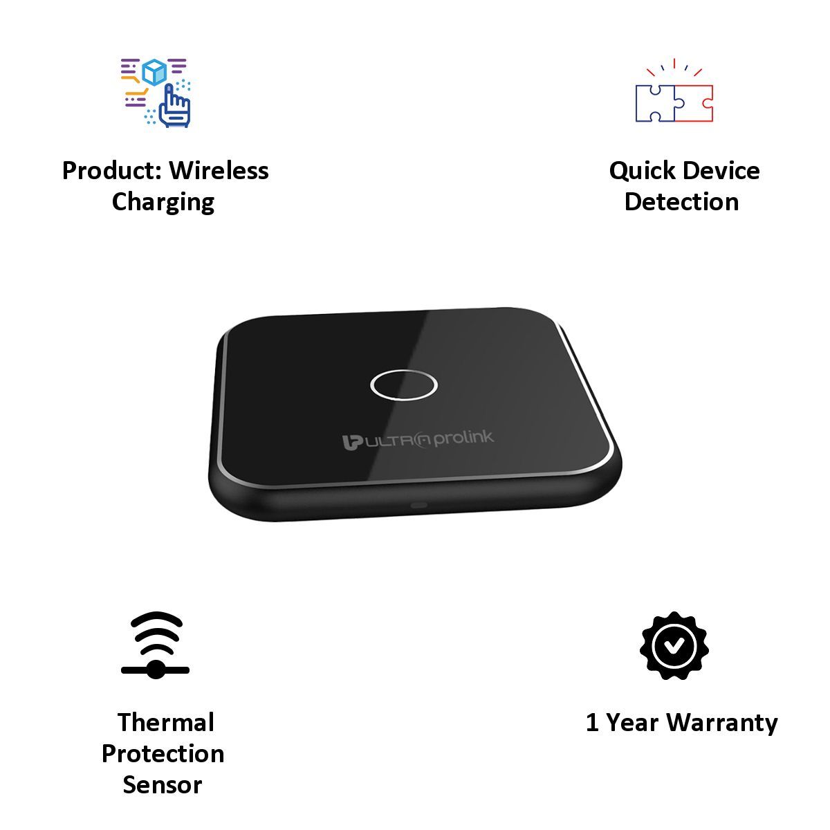 Ultraprolink Vylis Wireless Charging Pad for iPhone and Android (Thermal Protection Sensor, Black)_4