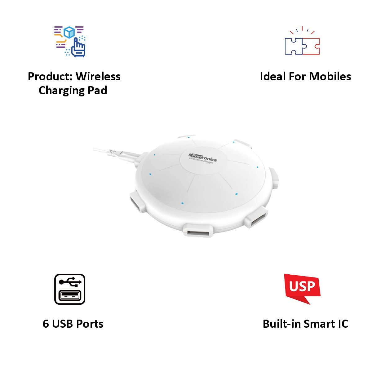 PORTRONICS UFO Micro USB 6-Port Fast Charger (Adapter Only, Short Circuit Protection, White)_4