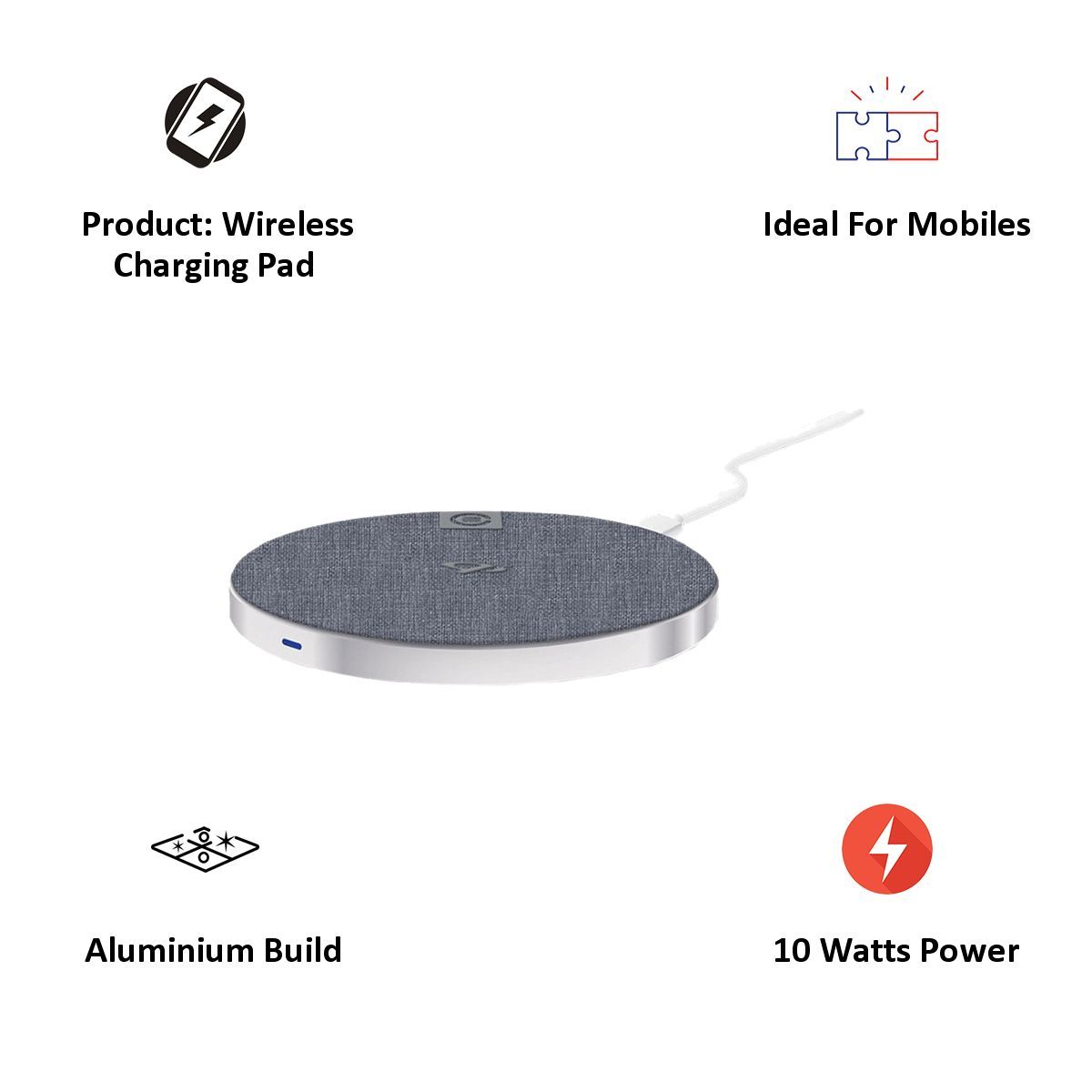 ALOGIC QC10MSLV 10 Watt Wireless Charging Pad (Aluminium Build, Silver)_4