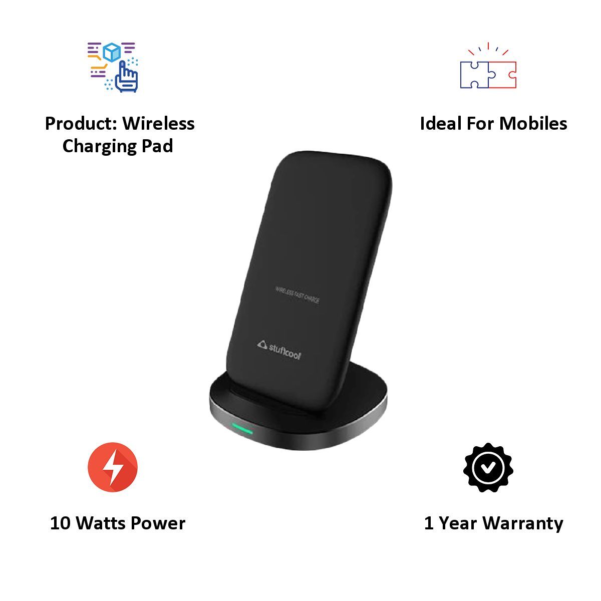 stuffcool WC510 10W Wireless Charger for iPhone and Android (Vertical and Horizontal Charging, Black)_5