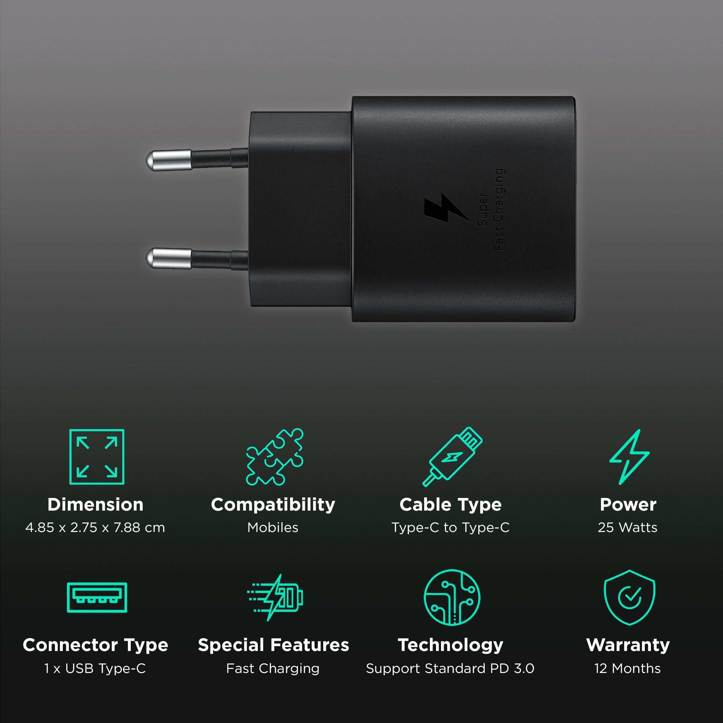 SAMSUNG 25W Type C Fast Charger (Type C to Type C Cable, Support Standard PD 3.0, Black) SAMSUNG 25W Type C Fast Charger (Type C to Type C Cable, Support Standard PD 3.0, Black)_2