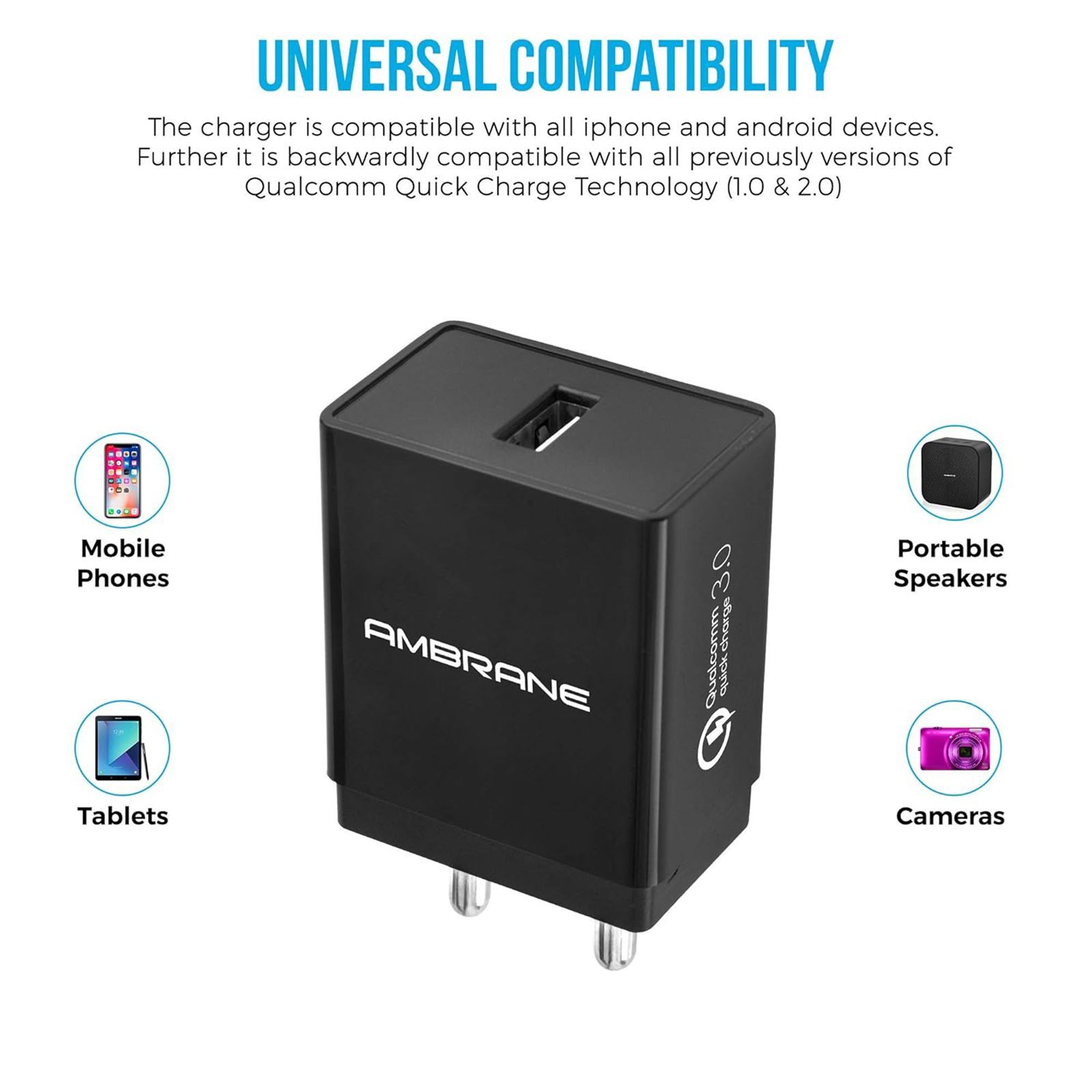 ambrane 18W Type A Quick Charger (Adapter Only, Quick Charge 3.0, Black) ambrane 18W Type A Quick Charger (Adapter Only, Quick Charge 3.0, Black)_5