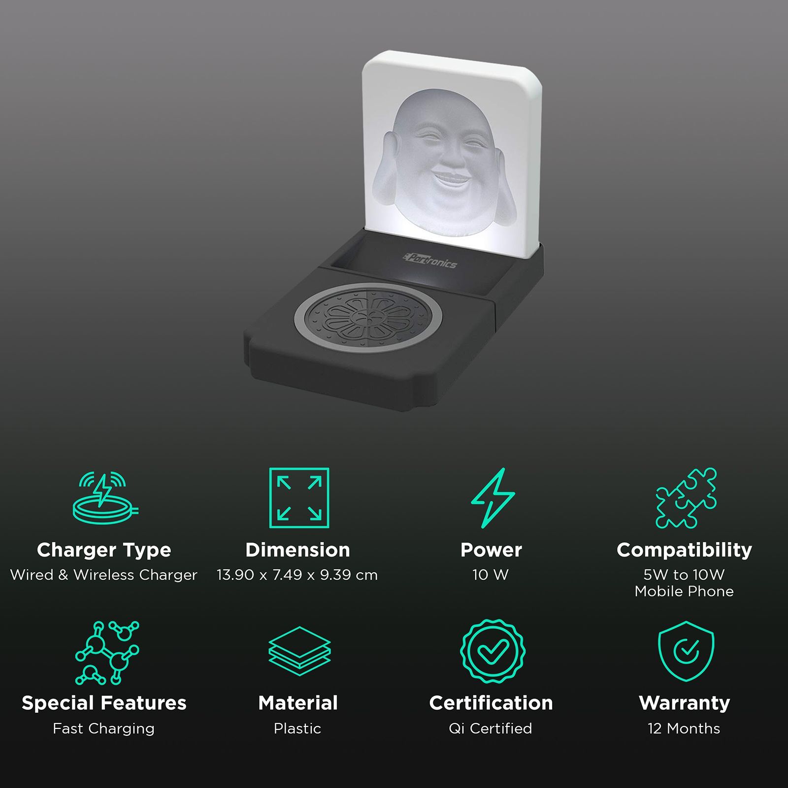 PORTRONICS POR 1060 10W Wireless Charger for iOS and Android (Qi Certified, Over Voltage Protection, Black)_2