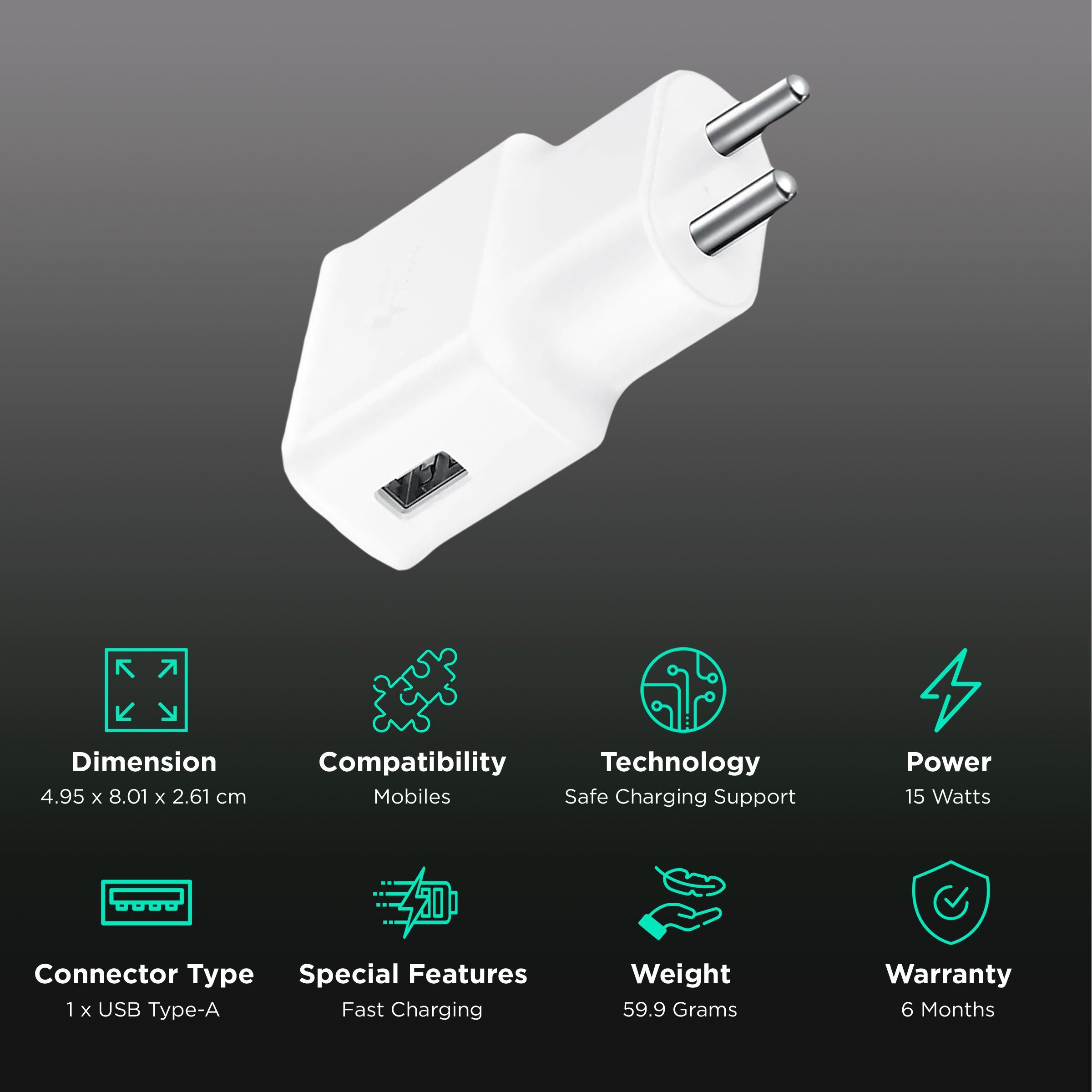 SAMSUNG 15W Type A Fast Charger (Adapter Only, Safe Charging Support, White)_2