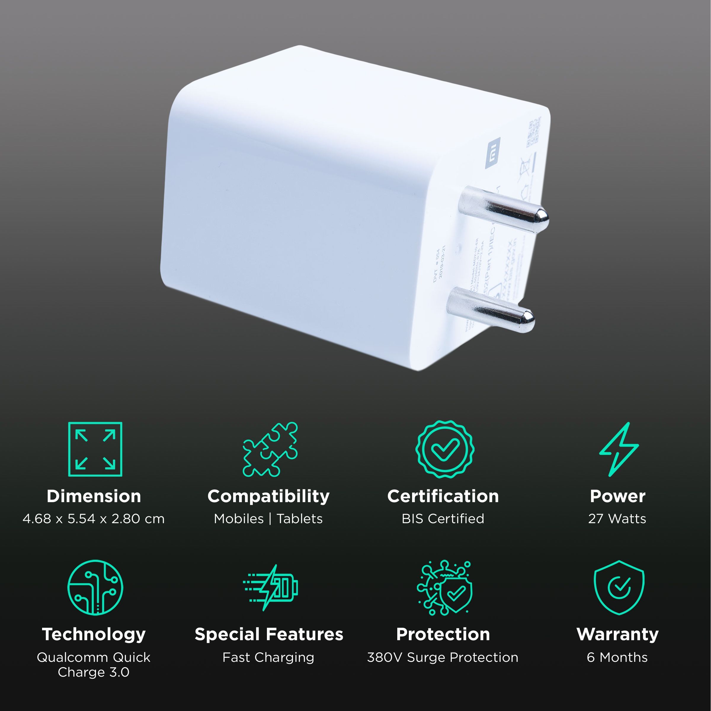 Mi SonicCharge 27W Type A Fast Charger (Adapter Only, Qualcomm Quick Charge 3.0, White) Mi SonicCharge 27W Type A Fast Charger (Adapter Only, Qualcomm Quick Charge 3.0, White)_2