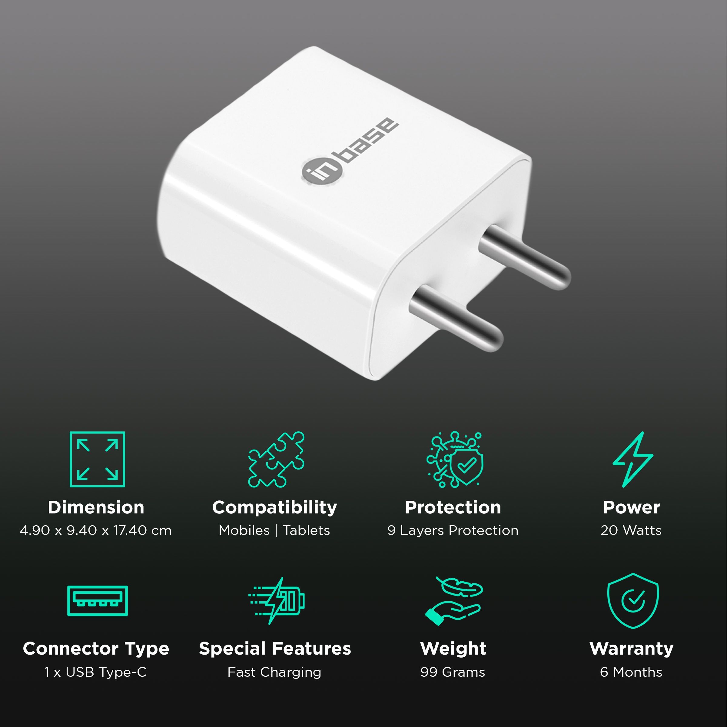 Inbase 20W Type C Fast Charger (Adapter Only, 9 Layers of Protection, White)_2