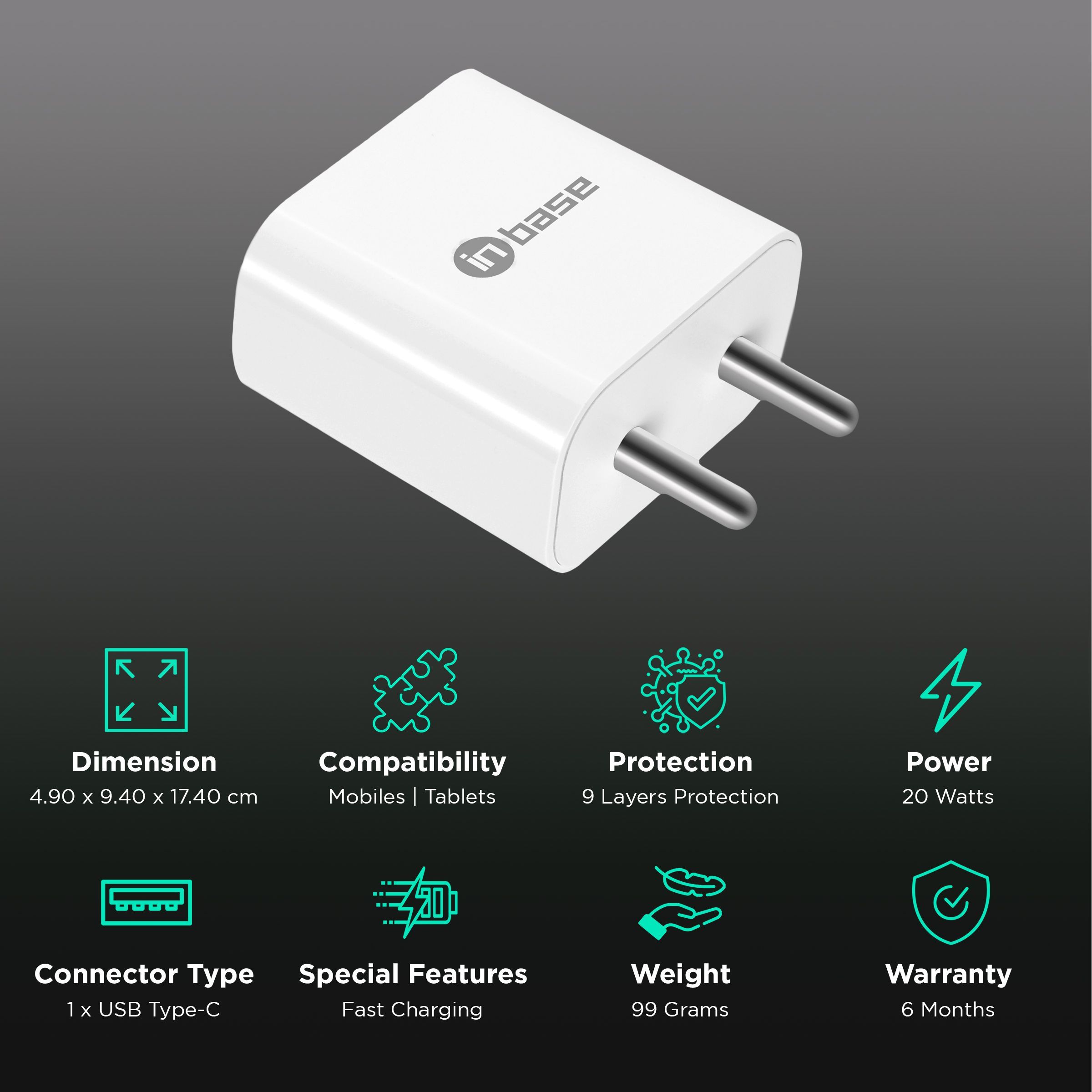 Inbase 20W Type C Fast Charger (Adapter Only, 9 Layers of Protection, White) Inbase 20W Type C Fast Charger (Adapter Only, 9 Layers of Protection, White)_2